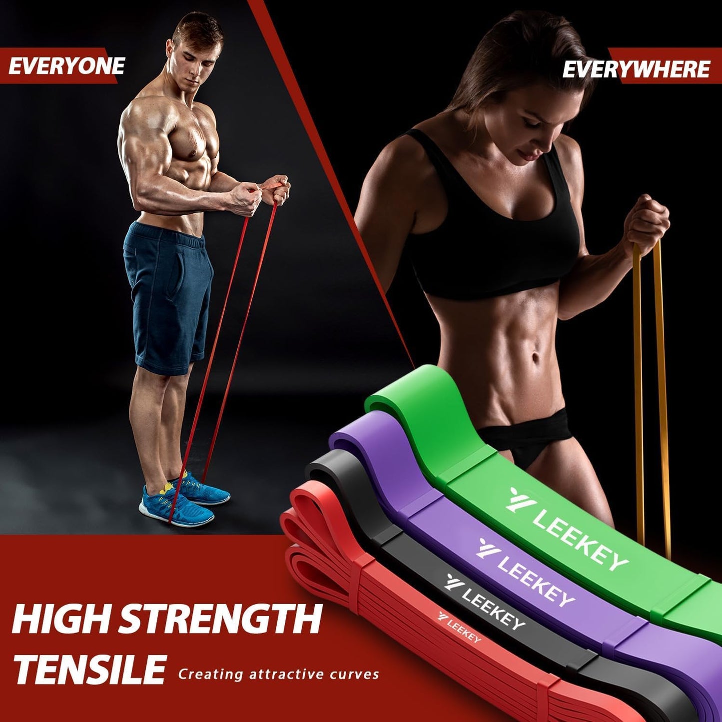 LEEKEY Resistance Bands for Working Out, Exercise Bands with Door Anchor,Pull Up Assistance Bands for Men and Women- Strength Bands for Fitness Training, Physical Therapy,Home Workouts
