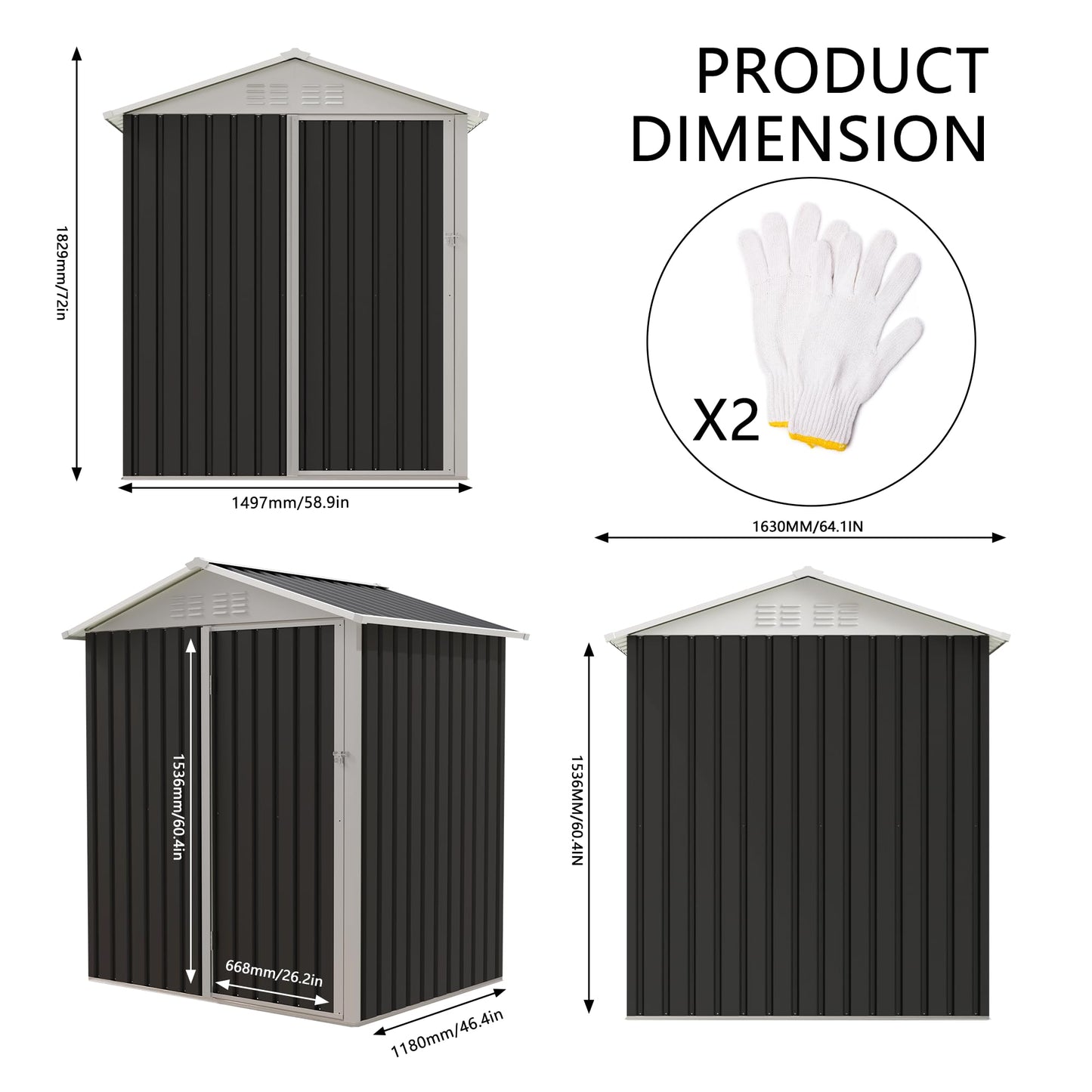 YOPTO 5.4x4.27 FT Outdoor Storage Shed, Metal Garden Tool Shed with Sloping Roof and Lockable Doors for Backyard Garden Patio Lawn, Grey