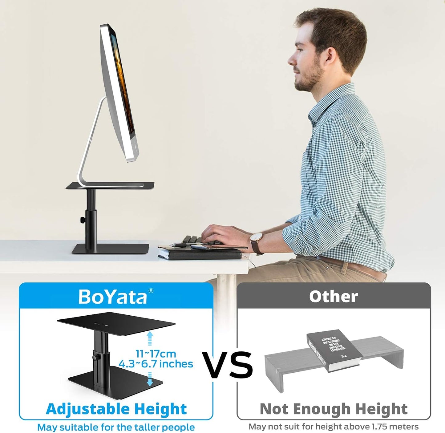 BoYata Monitor Stand, Adjustable Monitor Riser Metal Computer Stand Compatible with TV, PC, Laptop, Computer, iMac