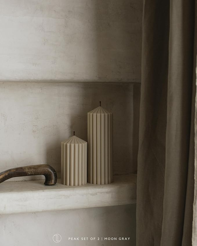 LAWA Ribbed Peak Pillar Candle - Large Beautiful Handmade Pillar Scented Soy Wax Candle Elegant Bubble Aesthetic Candle Housewarming Gift Home Room Shelf Decor Idea Moon Gray (Small)