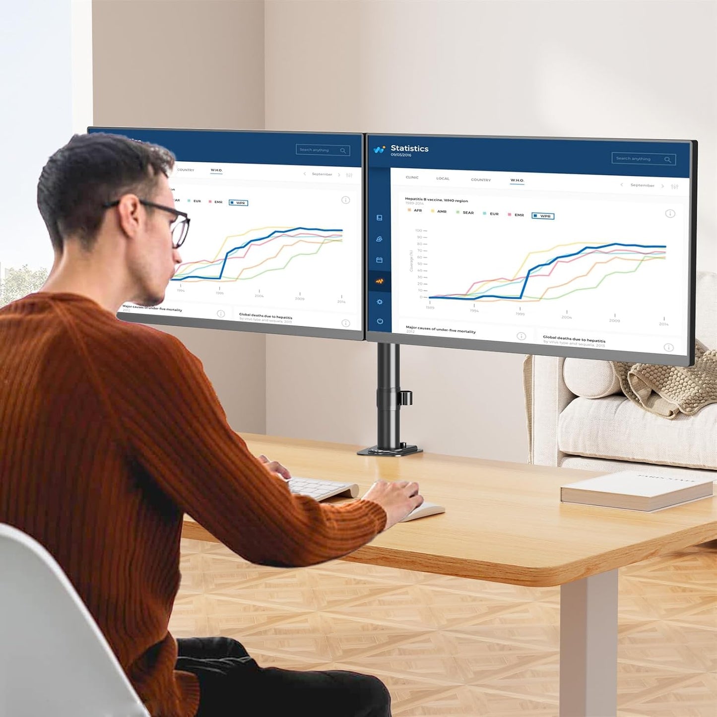 MOUNT PRO 13-32 Inch/17.6lbs 2 75x75/100x100mm Dual Monitor Mount Fits LCD Screen, Computer Monitor Desk Mount