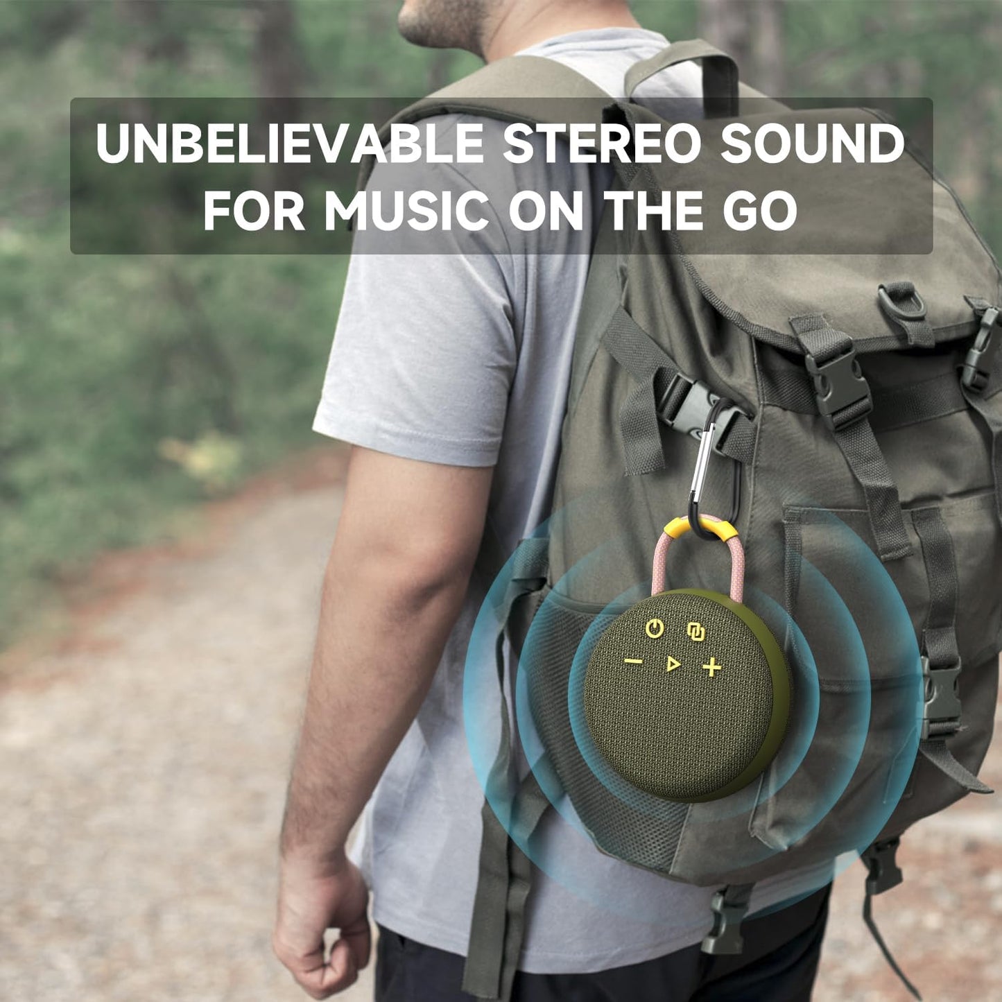 Musibaby 5.3, Packs, Rugged Mini Clip-On Speaker BT Waterproof Build, Shock-Resistant Rubber Shell, Great for Camping