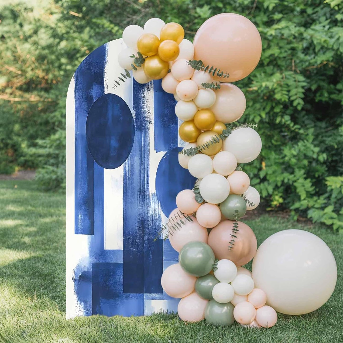 Jnbasdffb 6.6 Geometric Blue Wedding Arch Cover, Stretchy Spandex Arch Backdrop Stand Covers FT, Simple Abstract Modern