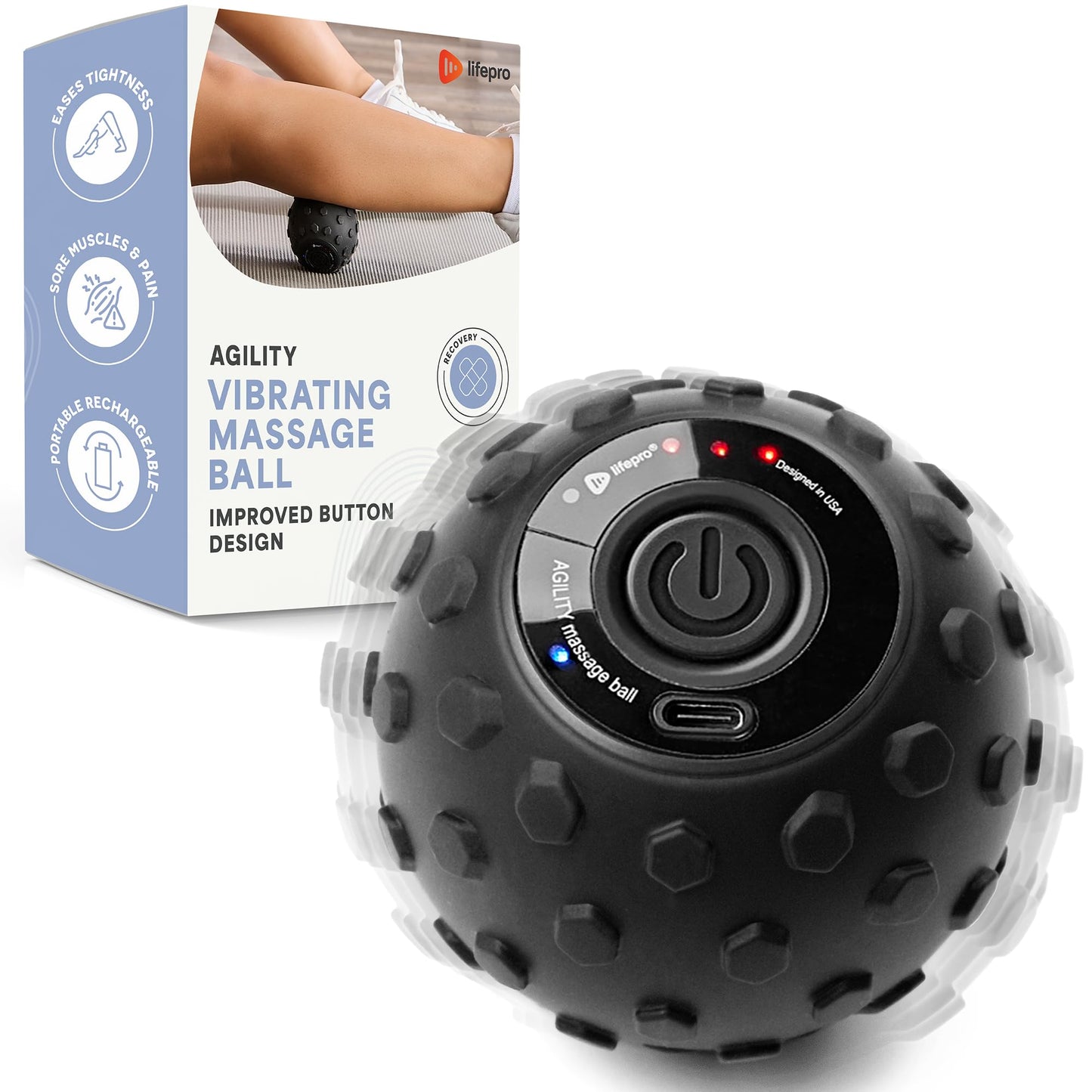 LifePro 4-Speed Vibrating Massage Ball Roller- Revolutionary Lacrosse Ball Deep Tissue Trigger Point Therapy - Massage Ball for Plantar Fasciitis, Yoga Therapy, Mobility, Myofascial Release Ball