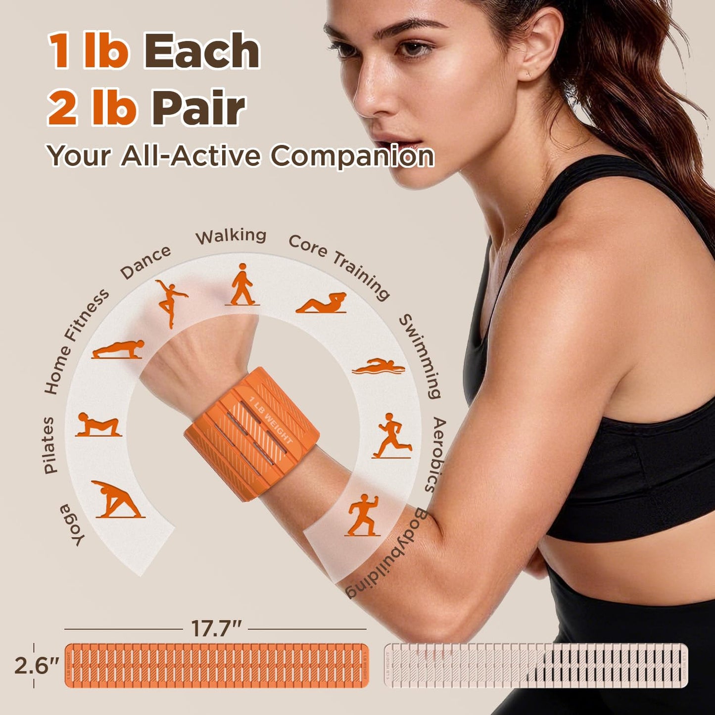VOGOGE Magnetic Ankle Weights for Women Men Set of 2 (1 lb Each) Adjustable Wrist Weights for Pilates, Yoga, Workout and Daily Training, Orange & Starlight