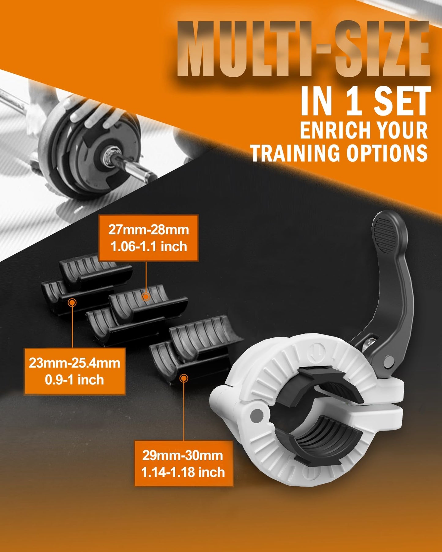 MAXRICH Barbell Clamp 1 inch Multiple Sizes & Adjustable Weight Clips for Barbell Quick Release Barbell Clips|Barbell Collar Bar Locks for Weight Lifting (White)