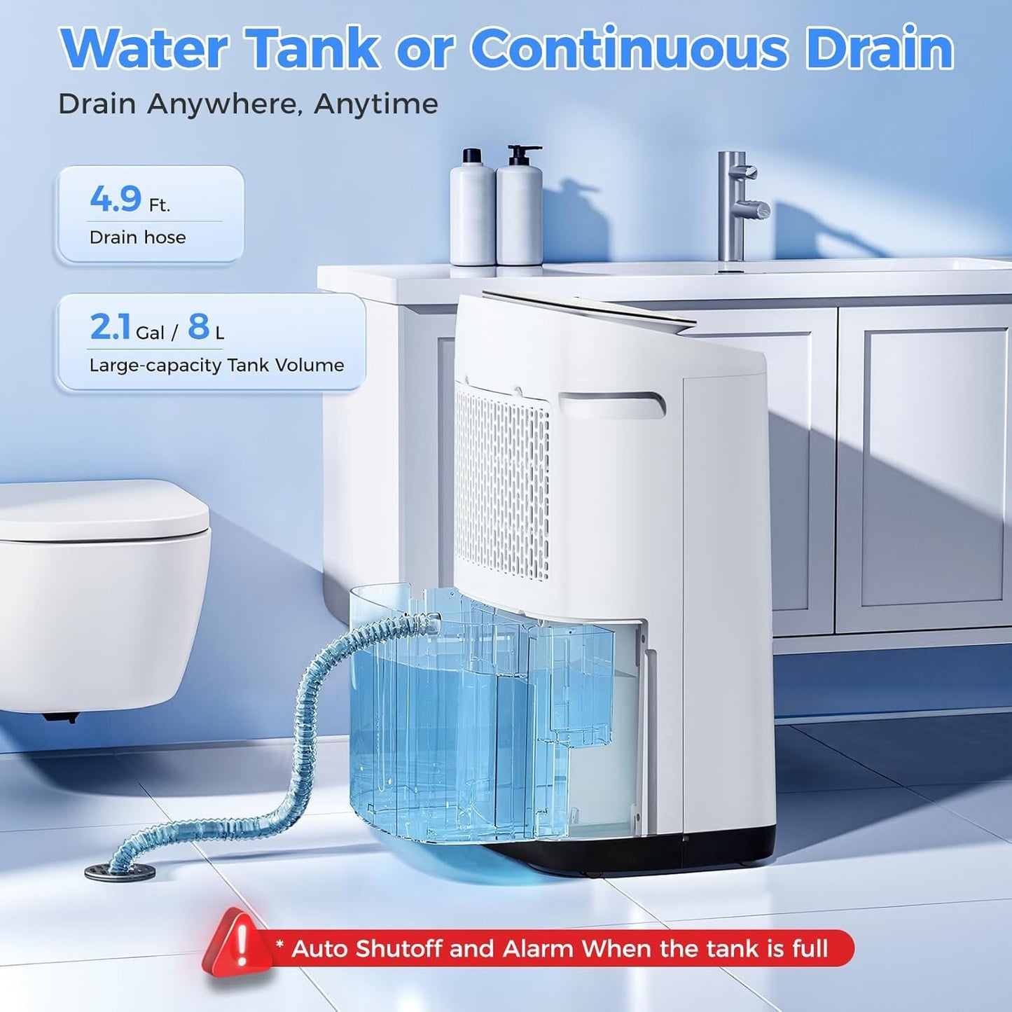 WHOY 80 Pints Smart Dehumidifier (50 Pints DOE) with App Control, for Basements & Home Up to 5,000 Sq. Ft., Portable with Continuous Drain, Quiet Auto-Control & Turbo Mode