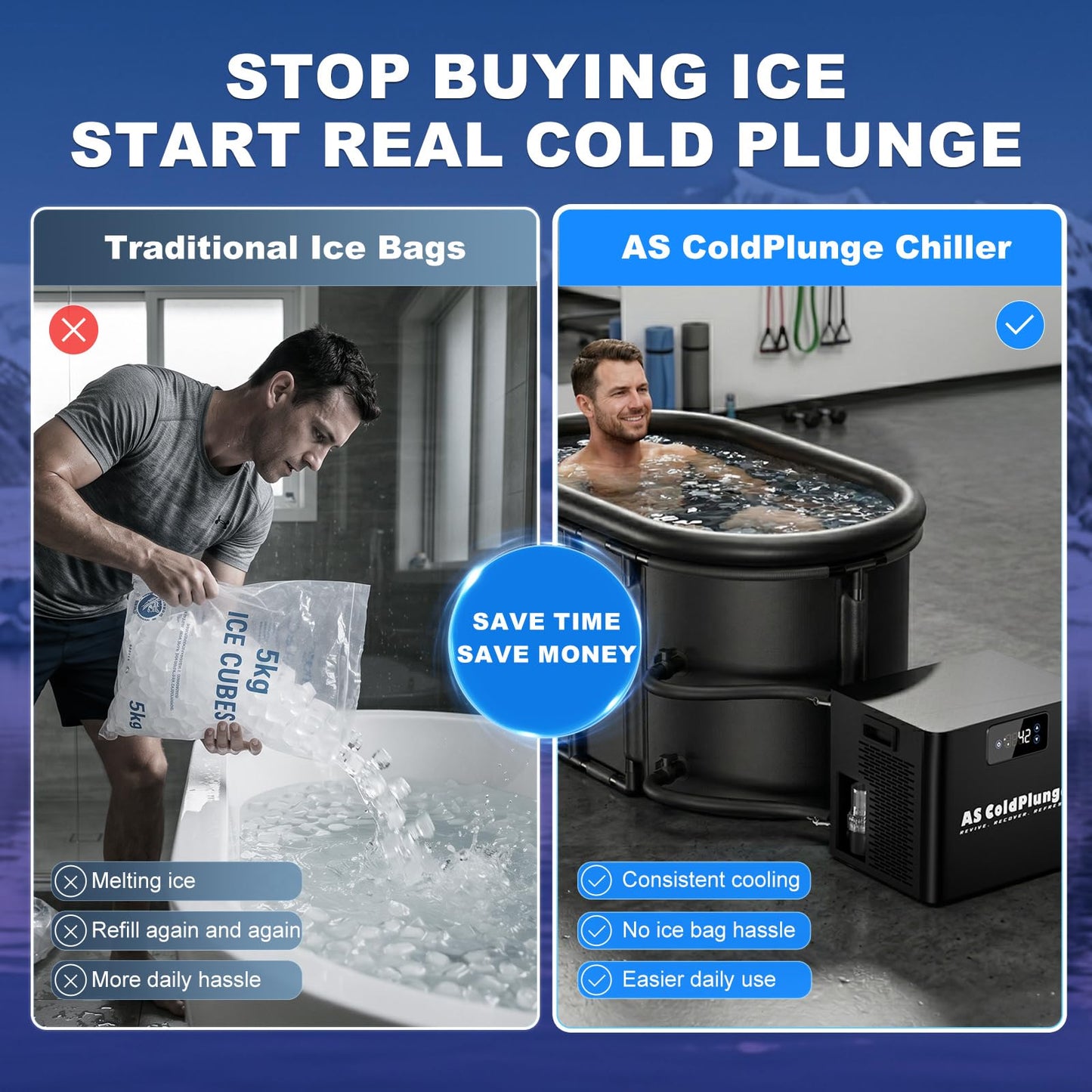 AS ColdPlunge Ice Bath Water Chiller for Cold Plunge Tubs, 1/3 HP Cold Plunge Chiller with Built-in Filter & Pump, Submersible Pump, Insulated Hoses, Ideal for Ice Bath Cold Therapy Recovery 110V