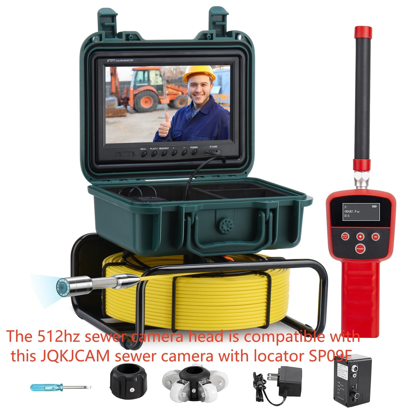 WP9600FTR 512HZ Sewer Camera Head Replacement Parts Self Leveling with Locator 12 Lights Guide Wheel Protective Cover,Accessory for 23MM JQKJCAM Pipe Drain Sewer Inspection Camera SP09F WP90F WP9612