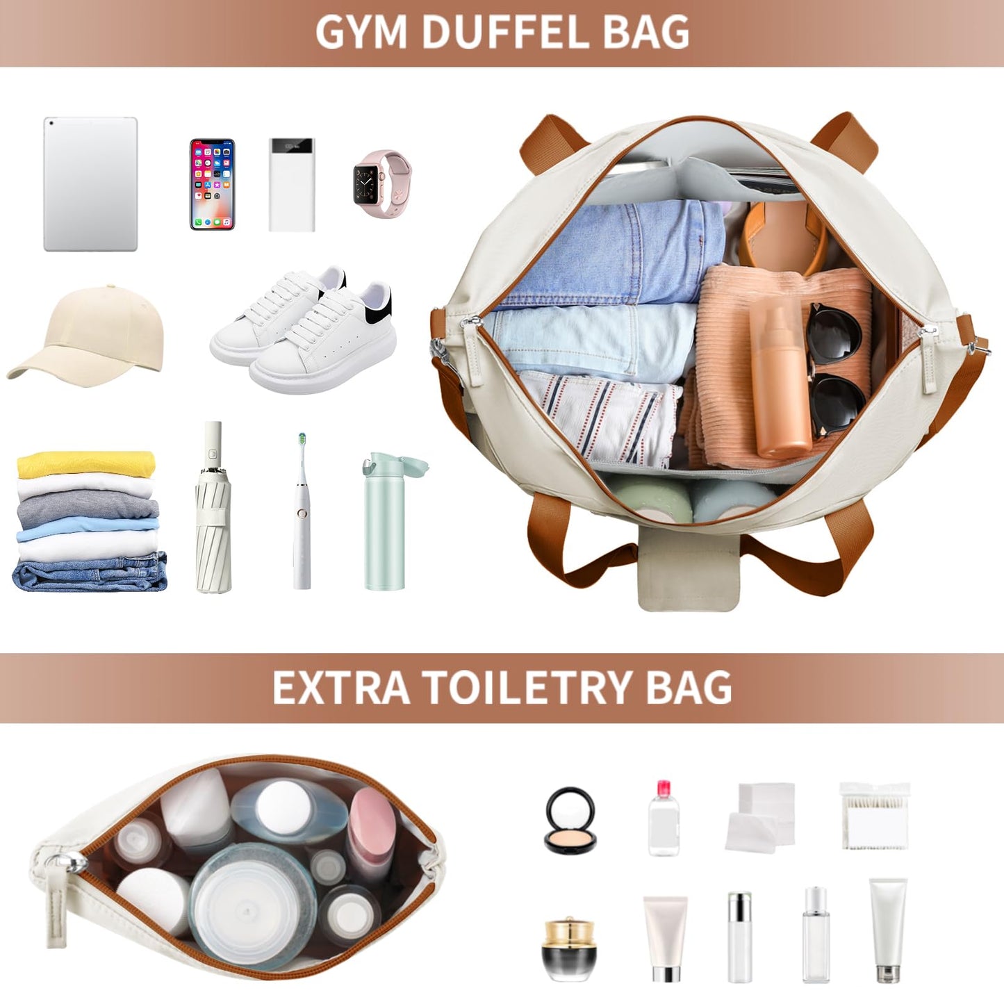 ETRONIK Gym Bag for Women, Personal Item Travel Bag with Shoes Compartment, Weekender Overnight Duffel Bag with Wet Pocket, Carry On Bag for Women, Travel, Gym, Weekend