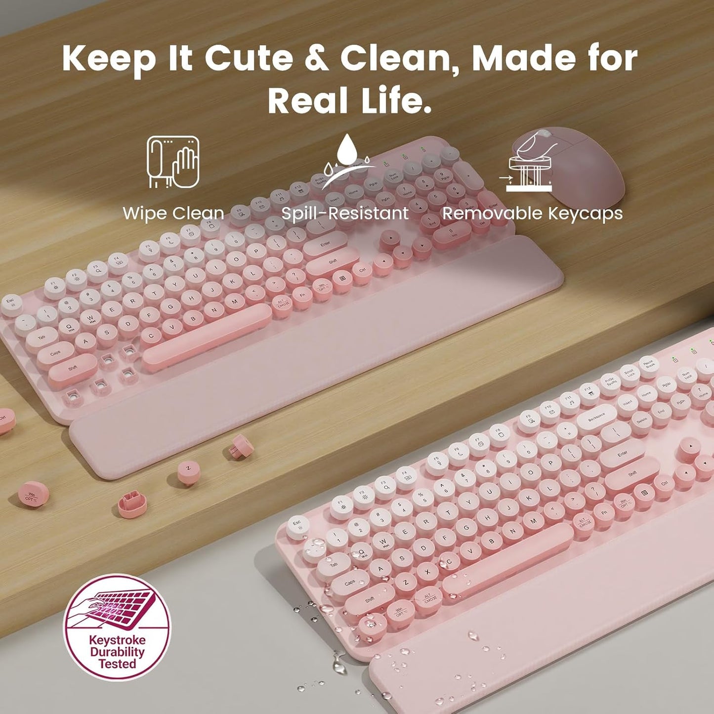 SABLUTE 2-Stage 2.4GHz Wireless Keyboard and Mouse Combo, Magnetic Soft-Touch Wrist Rest, Round Keycaps, Full-Size