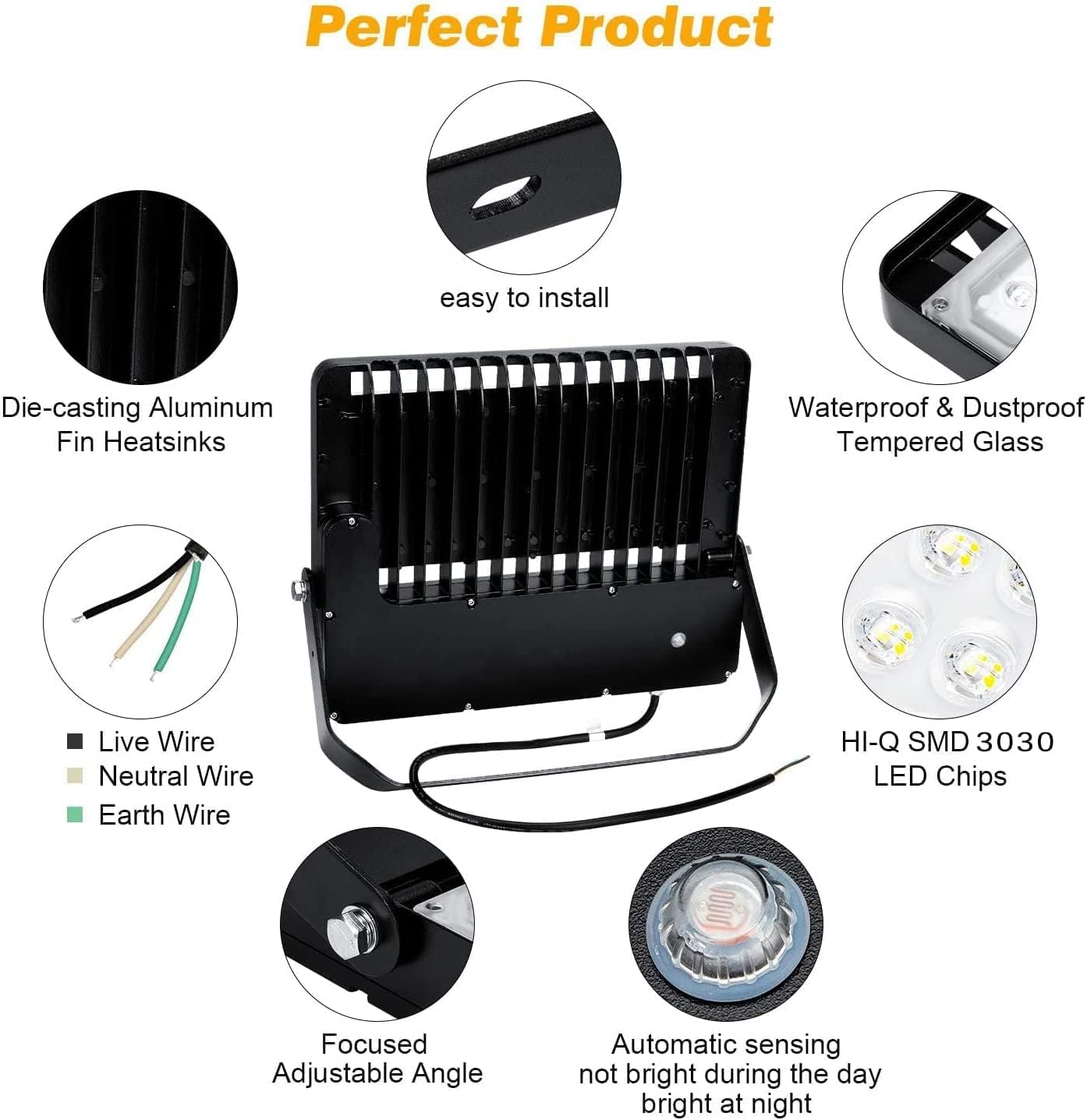 Juyace 3-Pack LED Parking Lot Lights, 240W 36000LM Dusk to Dawn Stadium Flood Light, 5000K IP65 Waterproof Commercial Area Lighting for Sports Court, Arena, Field, Security 110-277V