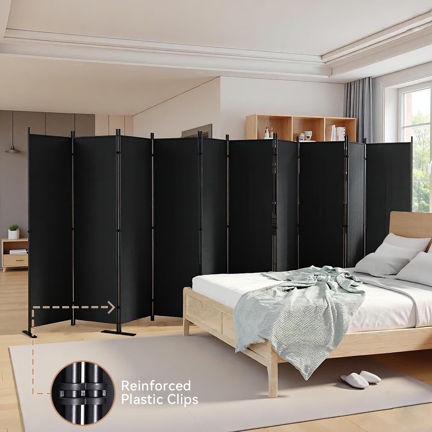 C-Hopetree 10 Panels Room Divider, 6 Ft Tall Indoor Folding Privacy Screen, Portable Partition Separator, Freestanding Separation Temporary Wall for Office, Bedroom, 197" W X 71" H, Black