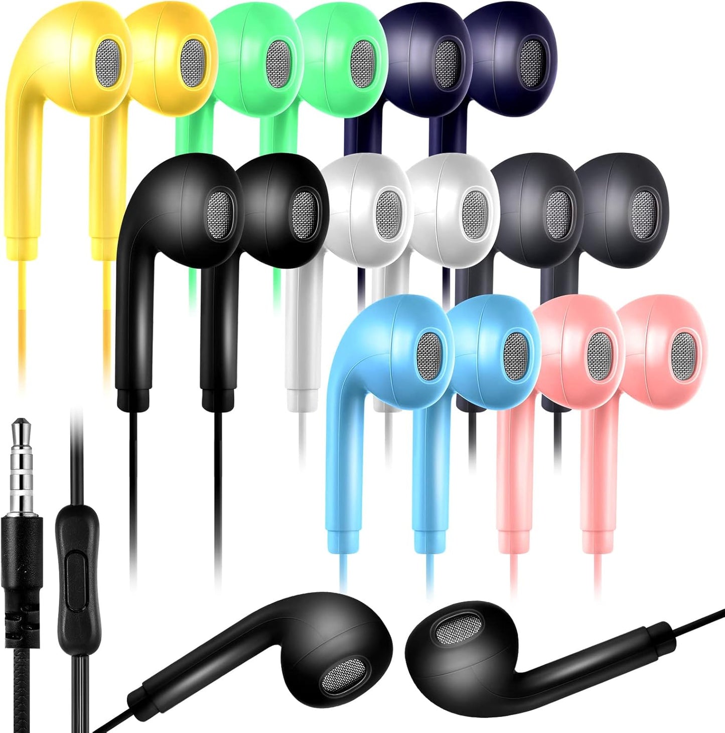 50 Pack 3.5mm Xinnun Bulk Earbud Headphones with Mic Student in Ear Earbuds Classroom Wired Ear Buds with Headphone