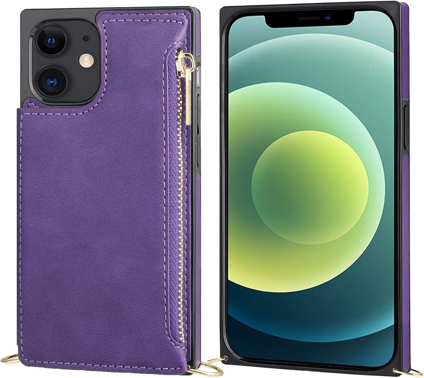 Bocasal 12/12 6.1 Inch(Purple) Crossbody Wallet Case for iPhone Pro with Card Holder,Zipper Card Slot Protector