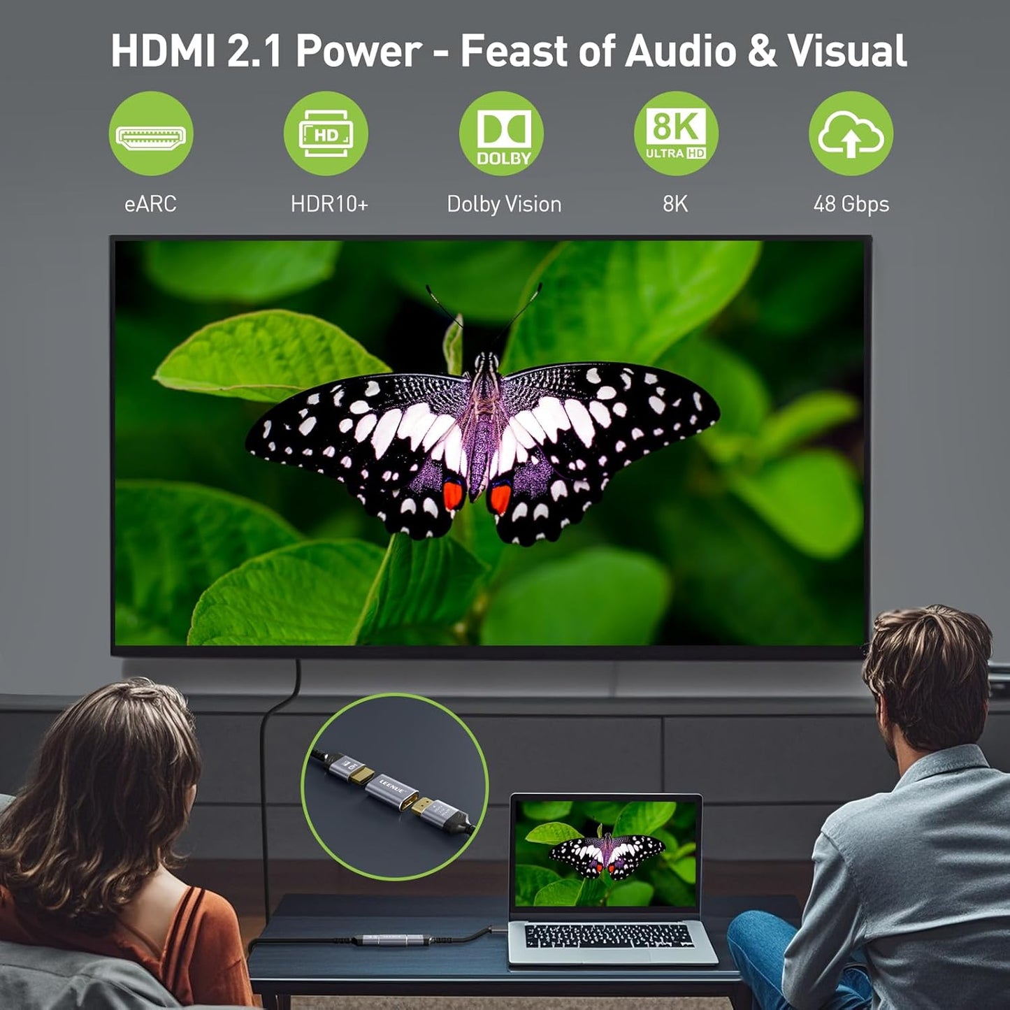 LEENUE 8K 2.1 8K@60Hz 4K@120Hz 2 Pack, HDMI Coupler Female to Female Connector, HDMI Aluminum Adapter, Supports /