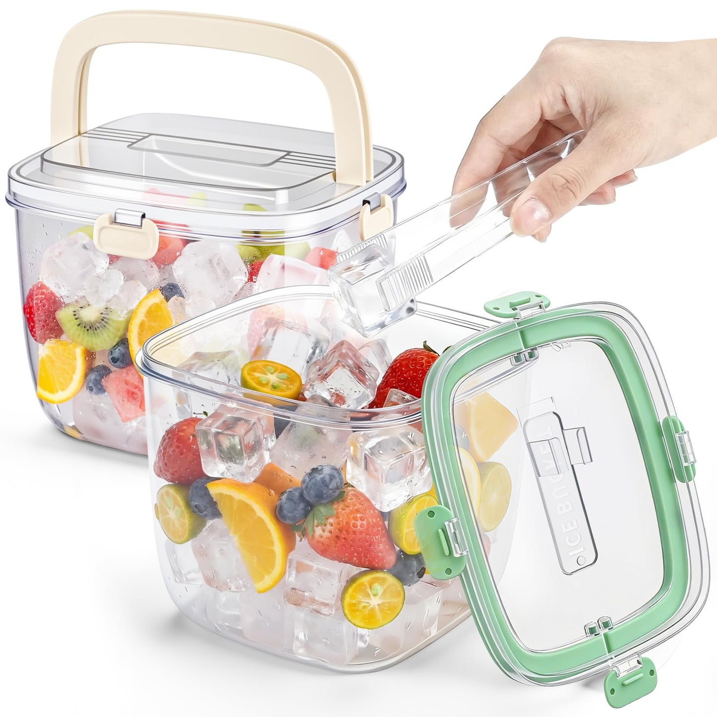 Acellegic 2 Pcs 5l Ice Storage Bin for Freezer with Lid for Clear Ices Bucket Refrigerator Containers for Beverage Beers Party Outdoor Camping Portable