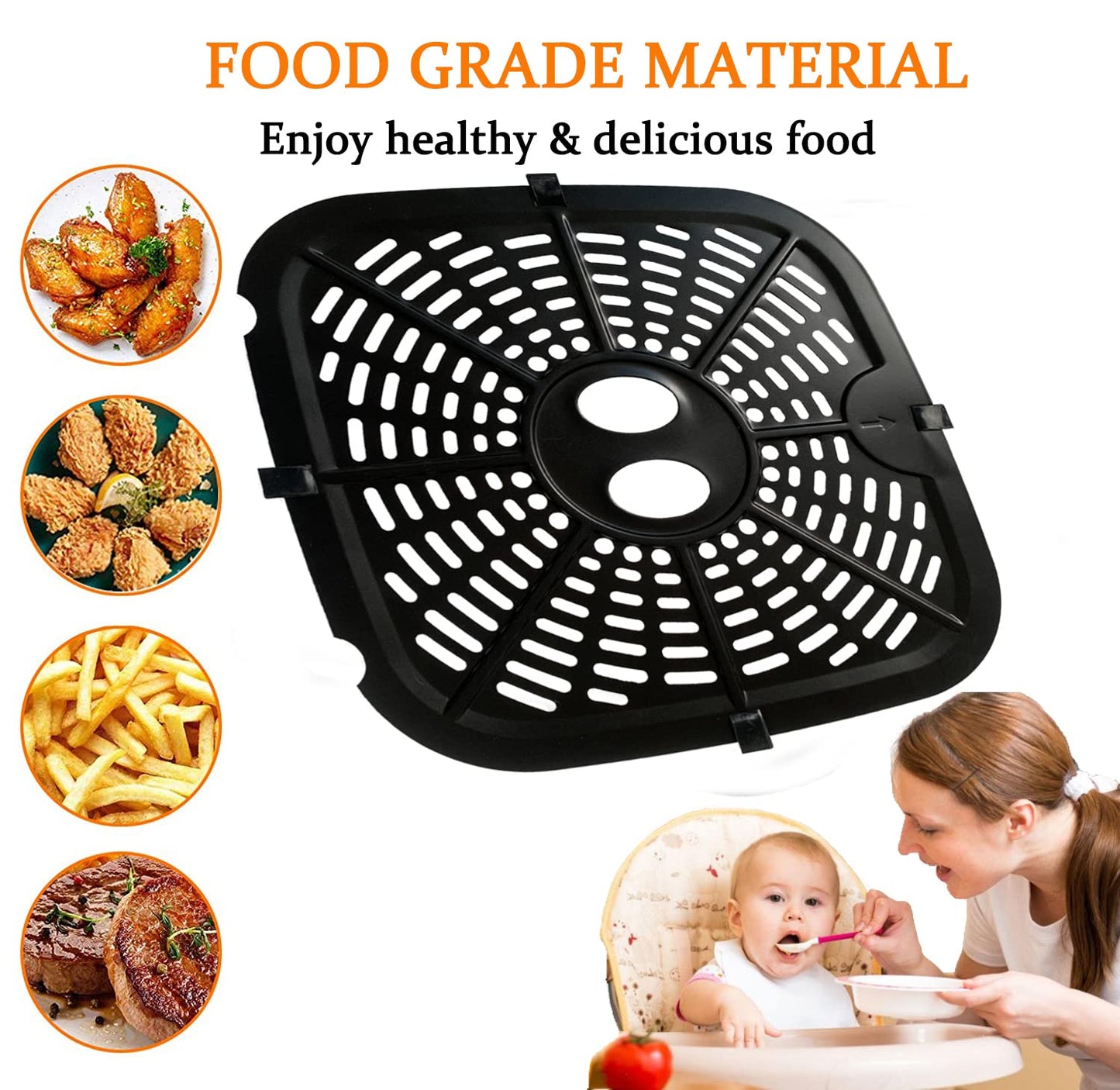 HEISENLIN Square Air Fryer Replacement Crisper Tray for 6.8QT Dreo Air Fryer Pro Max, 9.6IN Upgraded Double-layer Coating Air Fryer Grill Plate Pan Rack Grate Grid Insert for Dreo Air Fryers