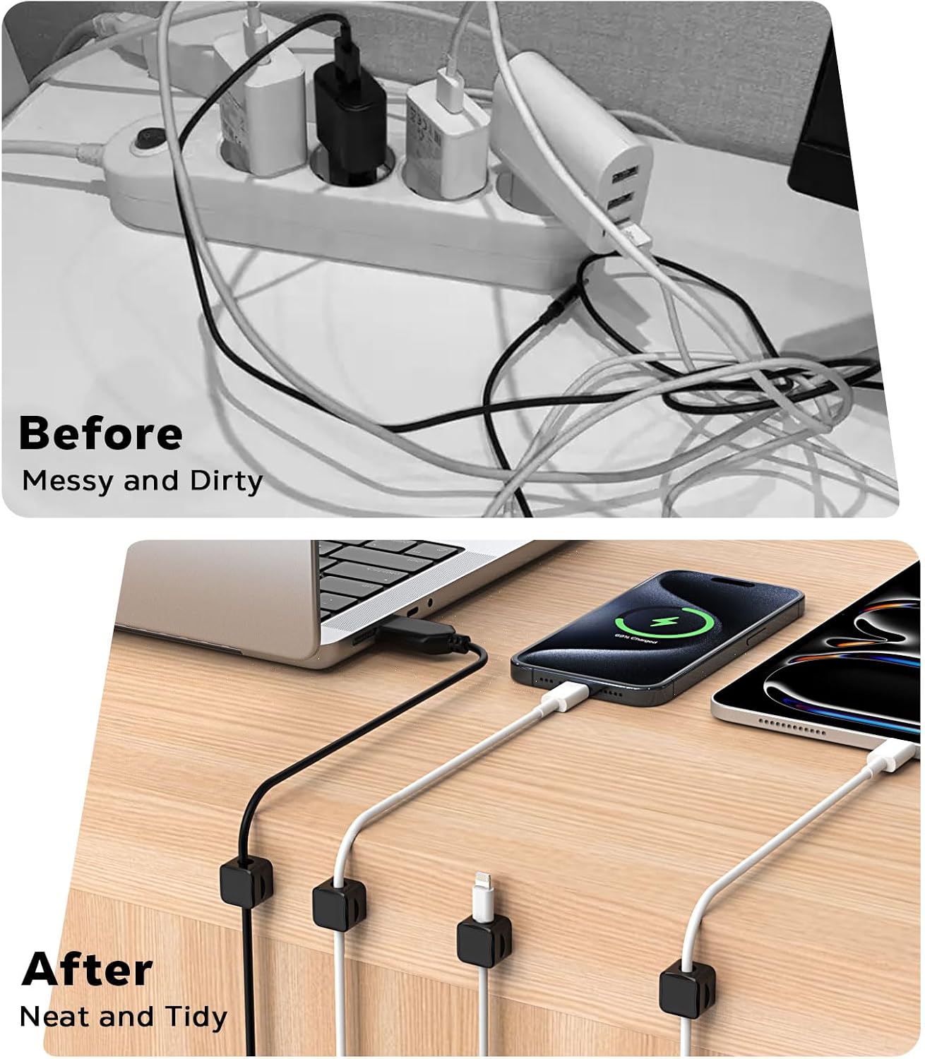 MoKo 8 Pack Magnetic Cable Clips, Desk Cord Organizer, Adhesive Cord Holder, Cable Management Wire Holder Keeper