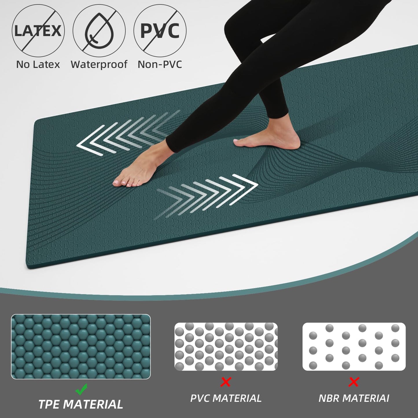 ILILI Yoga Mat, 72x25×0.3 Inch, TPE Exercise Mat, Odorless & Tear-Resistant, with Strap, Ideal for Yoga, Pilates, Home Workouts, Stretching & All Fitness Routines (Dark Green)