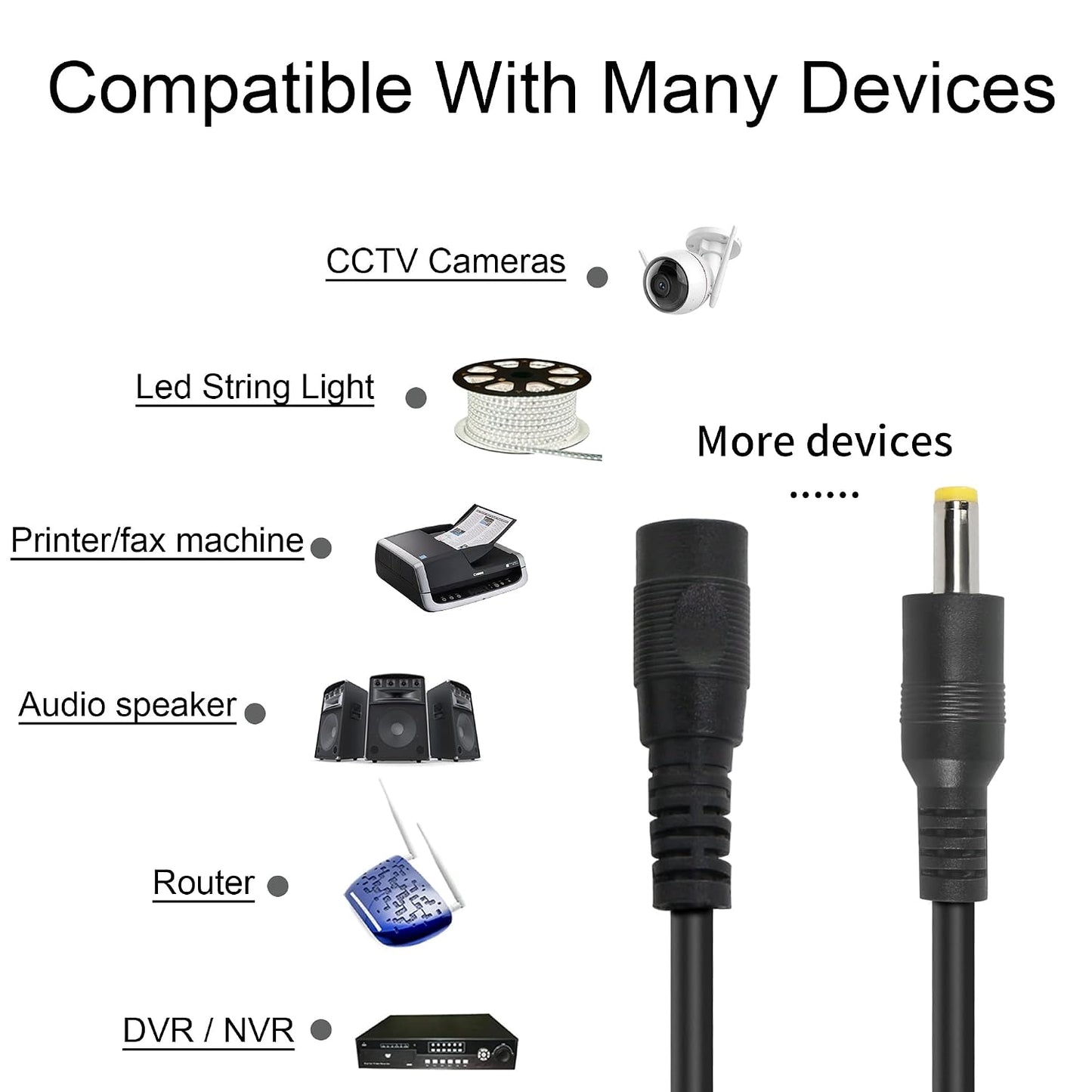 YACSEJAO 5.5mm 2.1mm 12V More(3ft) DC Power Extension Cable x Male to Female Power Cord DC Power Supply Adapter