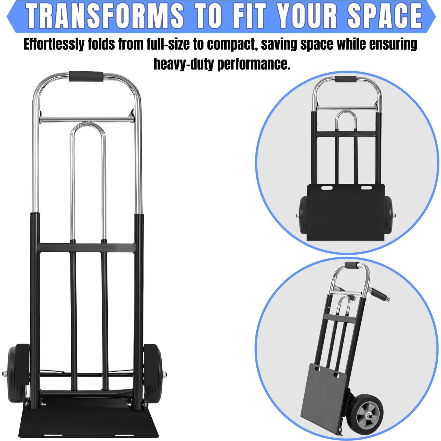 IRONPOW Folding Hand Truck Dolly - 600 LB Capacity, Heavy-Duty Wheels and Compact Design for Moving Heavy Loads in Warehouses, Offices, Homes, and Shopping