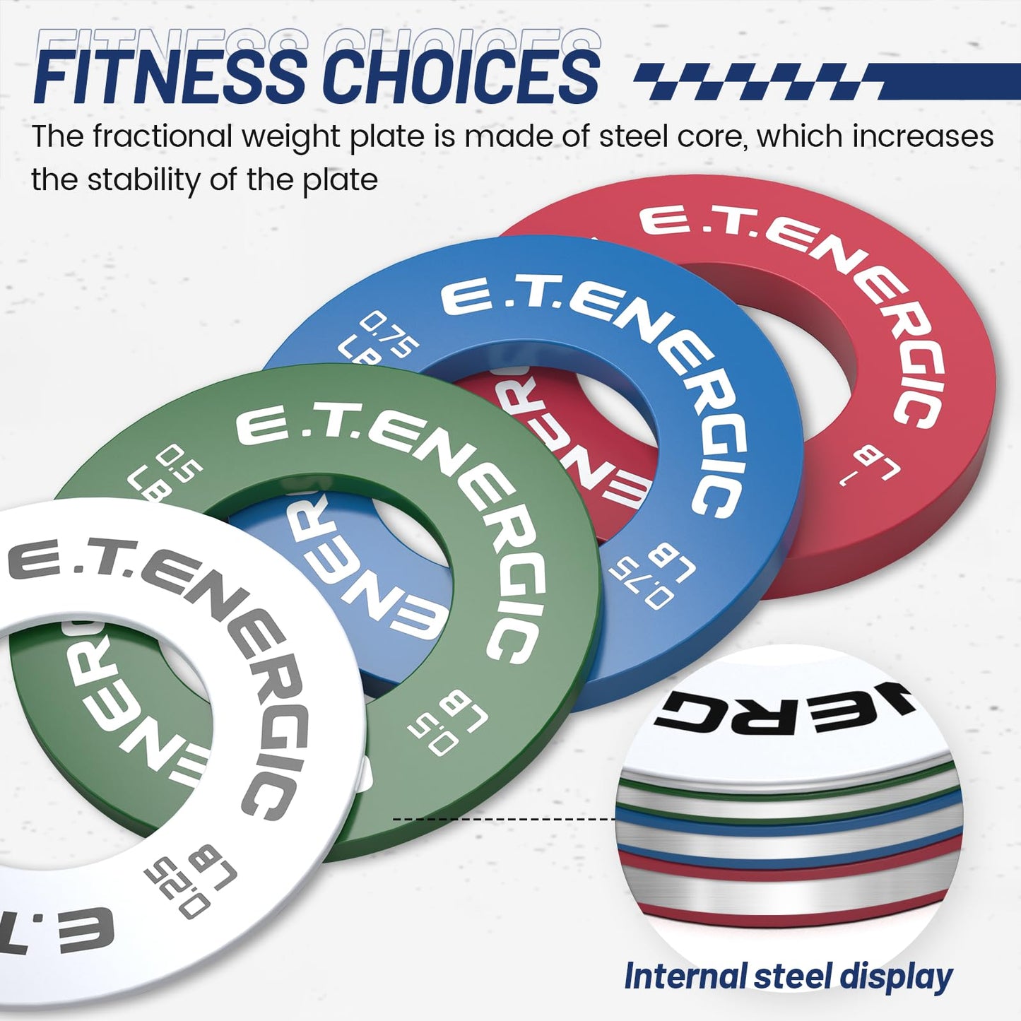 E.T.ENERGIC Fractional Weight Plates Set of 8 (0.25LB, 0.5LB, 0.75LB, 1 LB) x 2, Odorless Micro Weight Plates for Olympic Barbells for Change Plates Strength Training