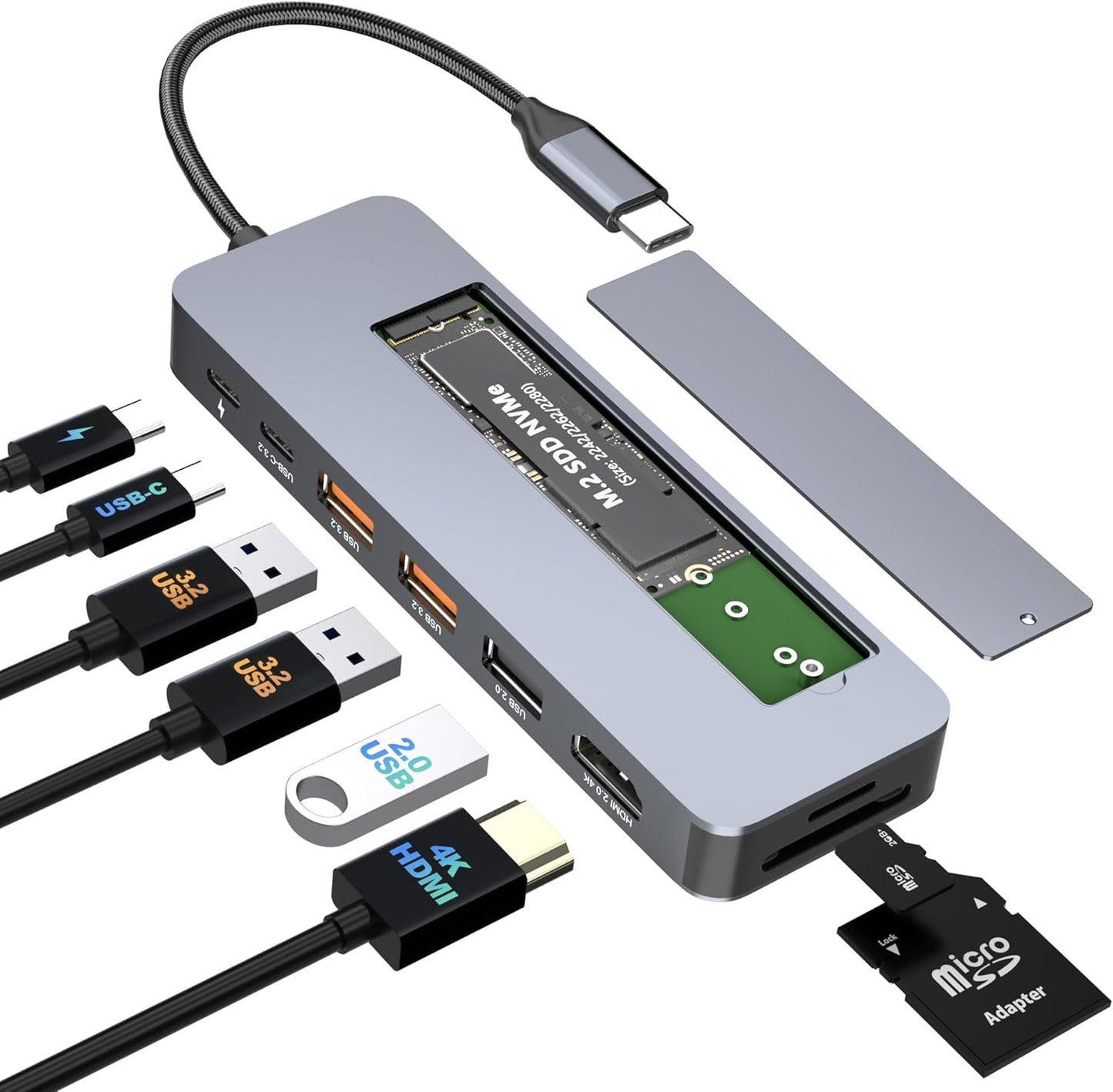 Buerlaseul M.2 10Gbps, 9 1 4K@60Hz 3.2 Gen2, PD100W, USB C Docking Station with NVMe SSD Enclosure in USB-C Hub, Type C
