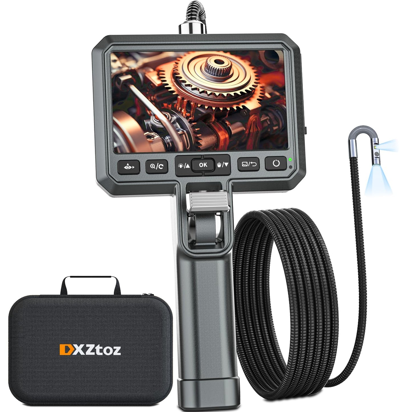 DXZtoz Dual-Lens Articulating Borescope with Light, 0.25in Ultra-Thin Probe, 5-inch IPS Industrial Endoscope Inspection Camera Scope for Engine Aircraft Automotive Mechanic Electrician-5FT
