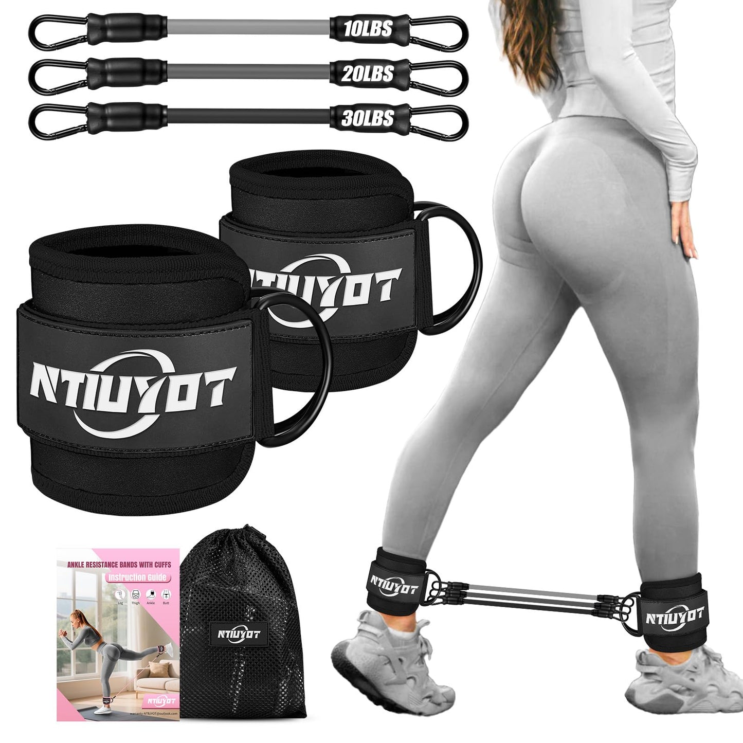 NTIUYOT Ankle Resistance Bands with Cuffs, Workout Sets for Women, Resistance Bands for Working Out, Resistance Band for Leg, Workout Equipment, Home Gym Exercise Bands for Butt Lift Leg Training