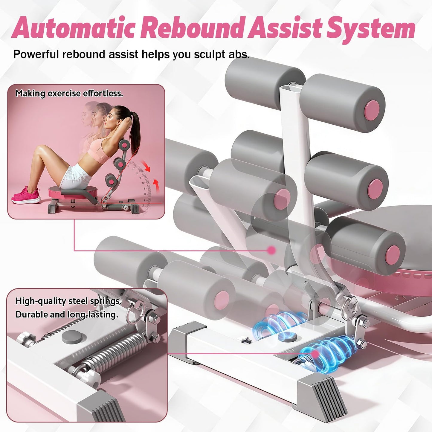 Ab Machine with Auto Rebound, 360° Rotating Seat Ab Trainer for Home Workout, Foldable Sit Up Exercise Equipment for Core Abs Training, Adjustable Home Gym Fitness Equipment