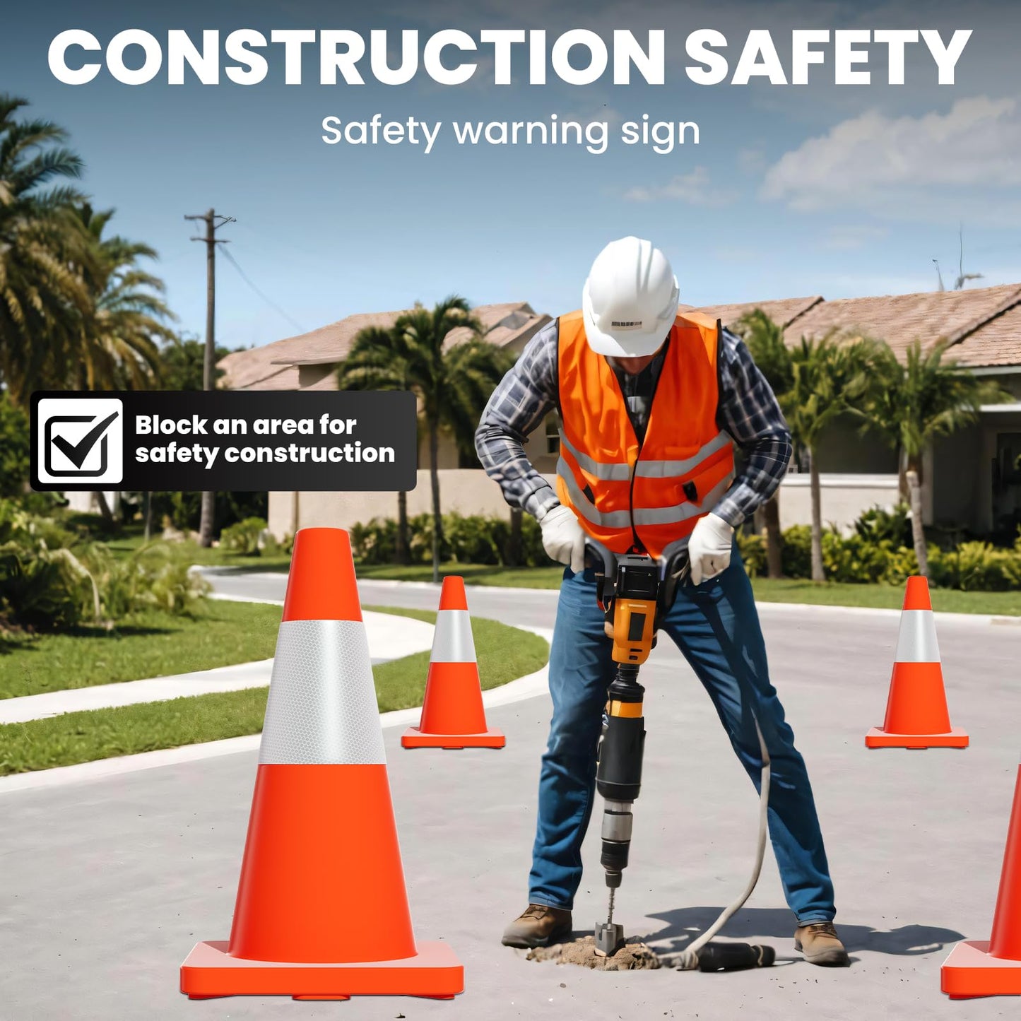 40 Pack 18 Inch Traffic Cones with Reflective Tape, Safety Road Parking Cones with Weighted Base, Collapsible PVC Construction, Orange Cones for Construction Zone, Event Barricade or Driveway