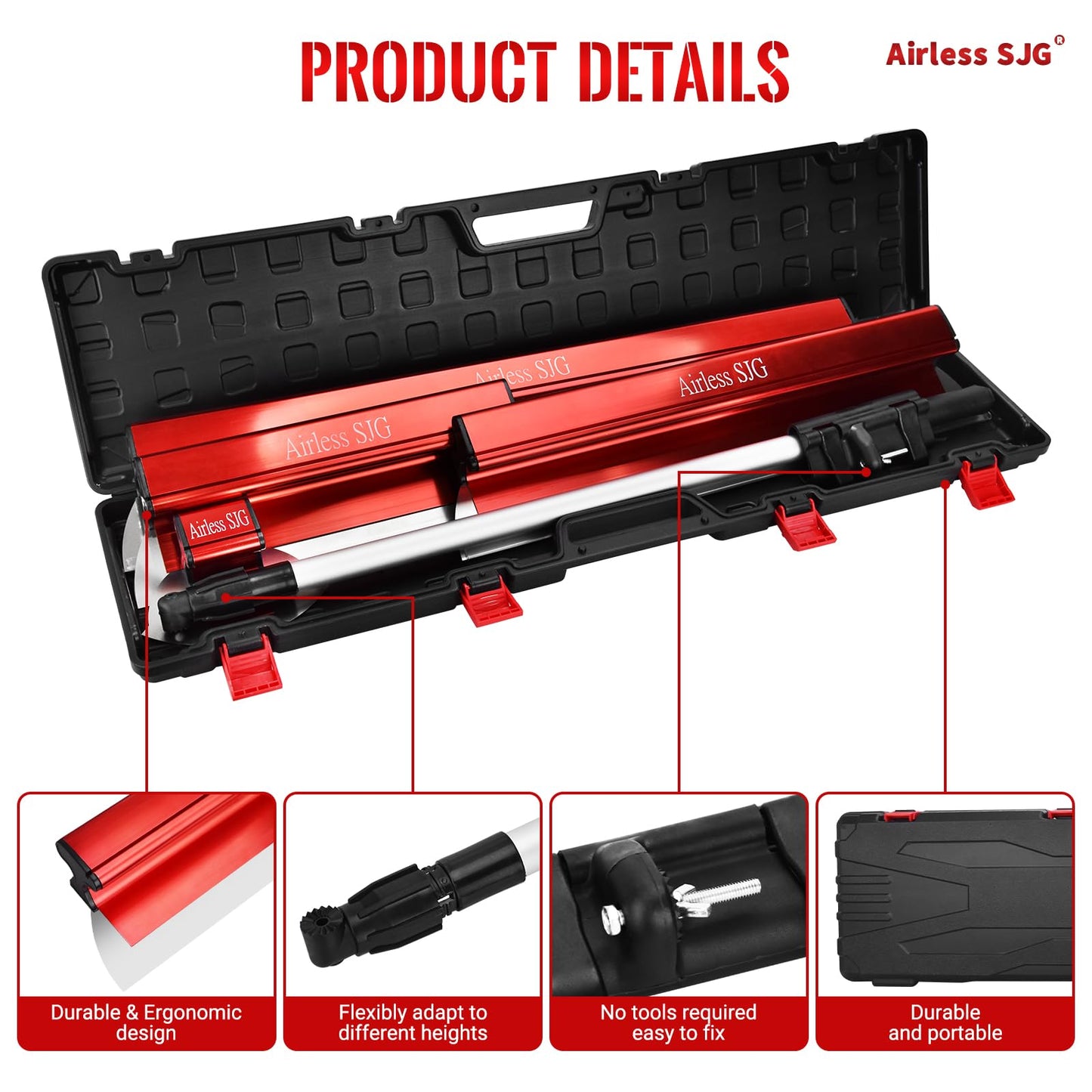 Aluminum-Handle Drywall Skimming Blade Set – 6.5",16", 24", 32" Stainless Steel Blades with 3pc Extra Replaceable Blades,34"-62" Extension Pole,Drywall Finishing Tools with Portable Case