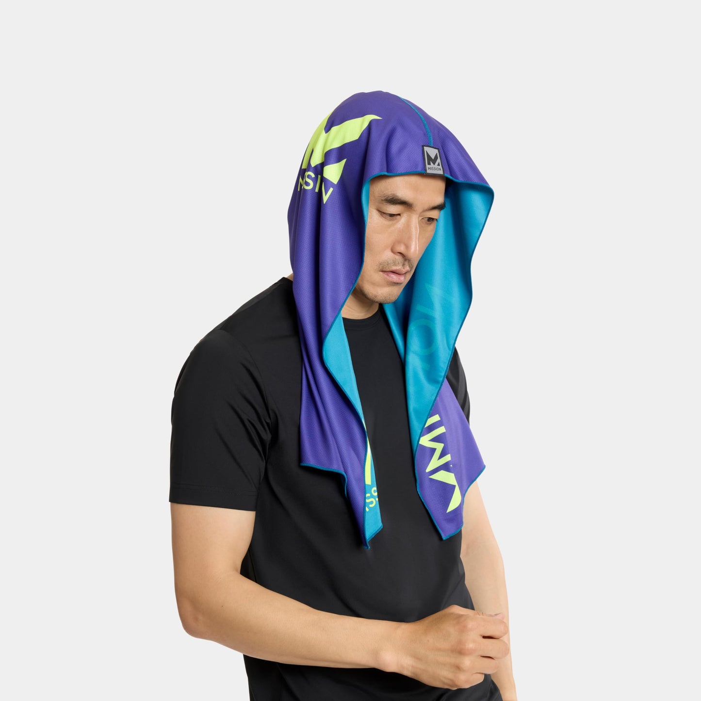 MISSION Reversible Cooling Hoodie Towel- Hood Towel, Cools Instantly When Wet, UPF 50 Sun Protection, Contours Your Head to Stay in Place, Great for Sports, Fitness, Gym (Teal Purple)