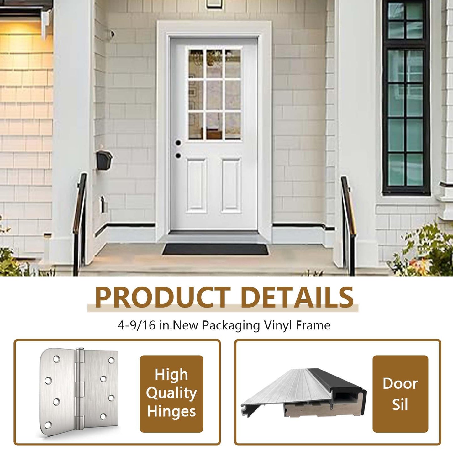 36 X 80 Exterior Door with Glass, Modern Front Door for House Exterior, Entry Doors for Home, Primed Fiberglass, Left Hand Inswing, Wood, French (White, Right Hand Inswing)
