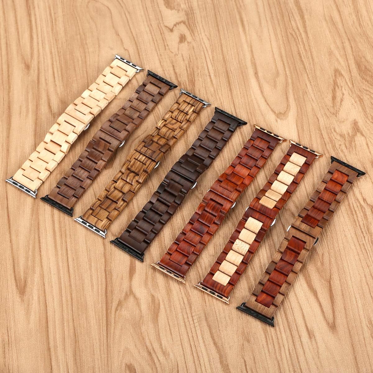 AIYIBEN 42mm 44mm 45mm 49mm 2 9 8 7 6 5 4 3(Walnut Wooden Watch Band with Stainless Steel Butterfly Buckle Compatible