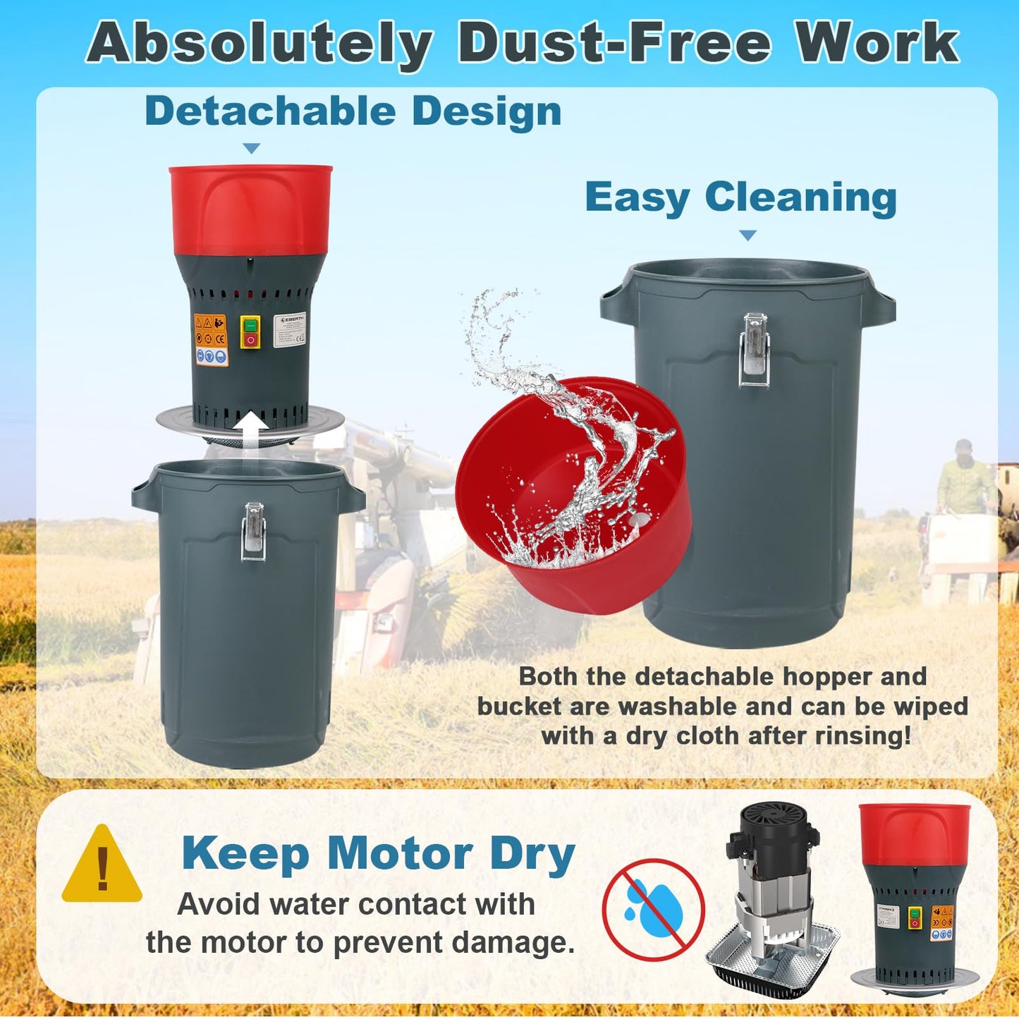 DETODDA 15.8 Gallons Corn Grinder Mill, Dry Grain Mill Grinders Electric, Grain Grinder Mills, Farm Home Wheat Grinders for Spice Rice Feed Flour Cereals, 7 Sizes Sieves