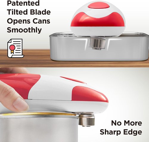 Kitchen Mama Electric Can Opener - Automatic Hands-Free Operation, Smooth Edge Design | Battery Operated (Red)