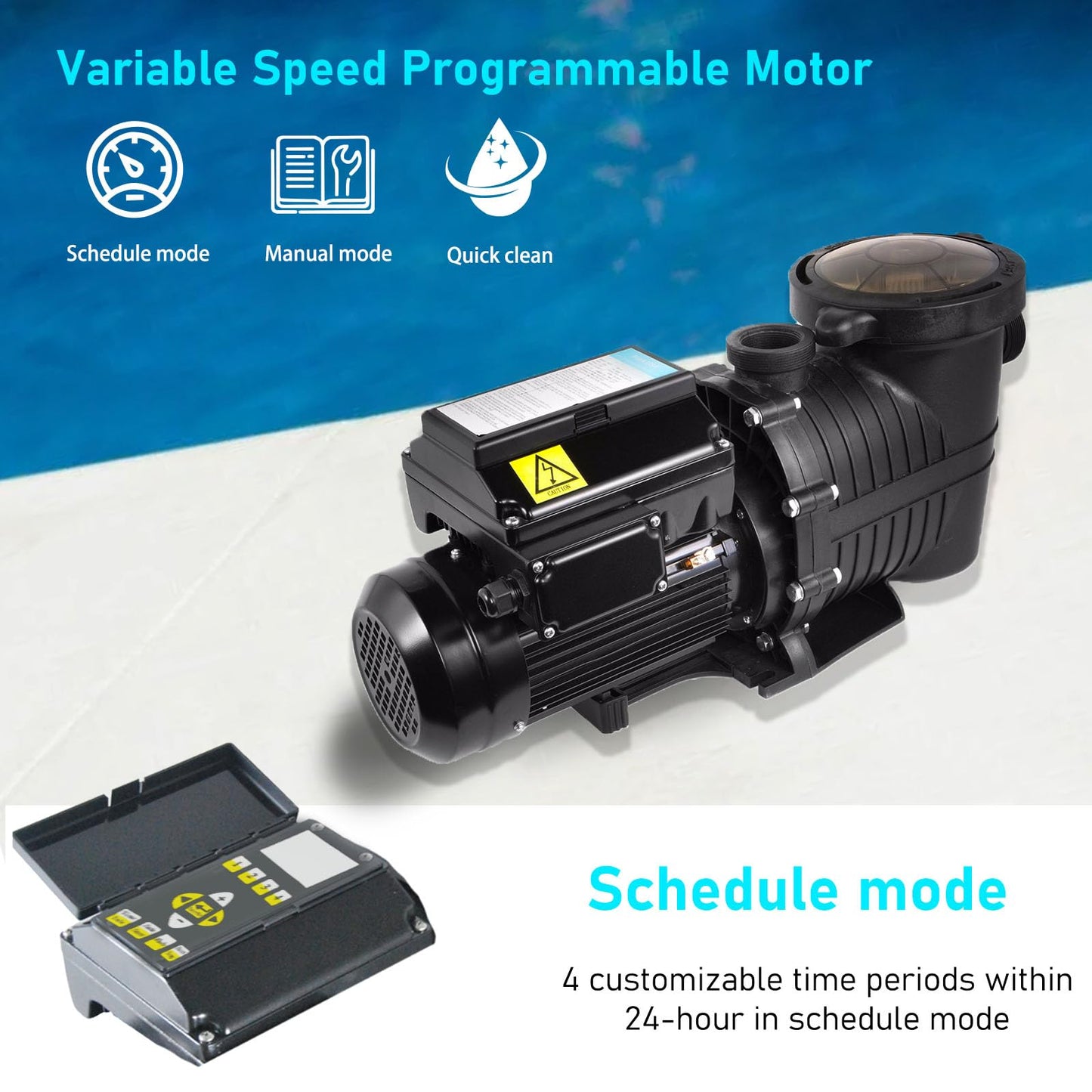 Pool Pump, 1.5HP CEC&DoE-Compliant 230v 5040GPH Variable Speed Energy Efficient Pool Water Filter Pump, In/Above Ground Self-priming with 2" & 1.5" NPT Unions