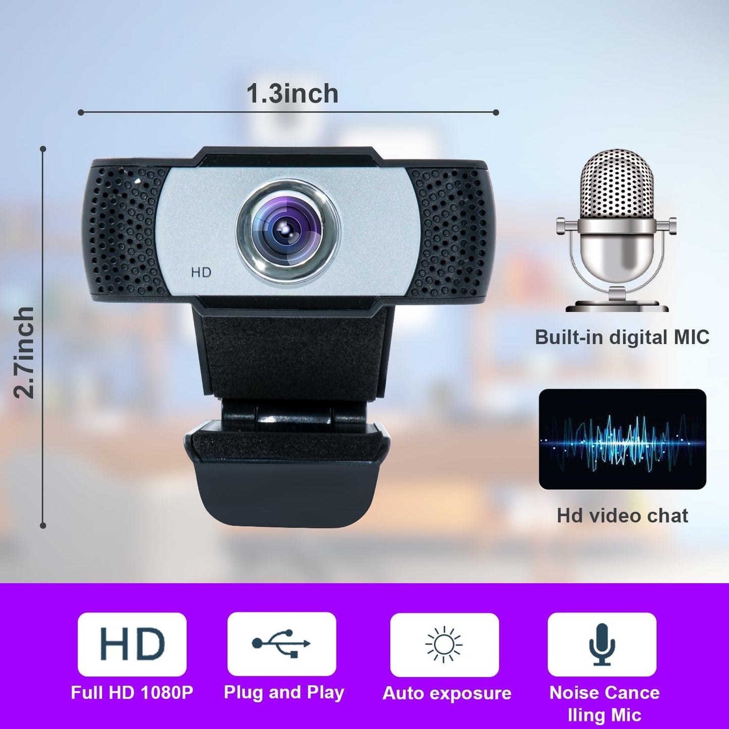 Bocodow 1080p Hd Webcam with Microphone, Wide Angle USB Computer Camera for Pc Mac Laptop, Plug and Play