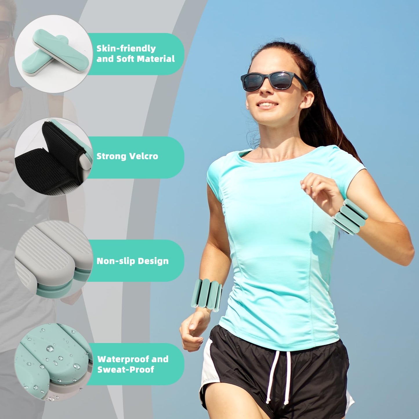 Ankle Weights for Women Men, Silicone Wrist Weights Set of 2 - Wearable Leg Weights/ Arm Weights Ideal for for Home Gym Workout, Running, Yoga, Pilates, Barre, Exercise, Strength Training (Blue+Dark Gray, 4 lbs Pair (2 lb Each))