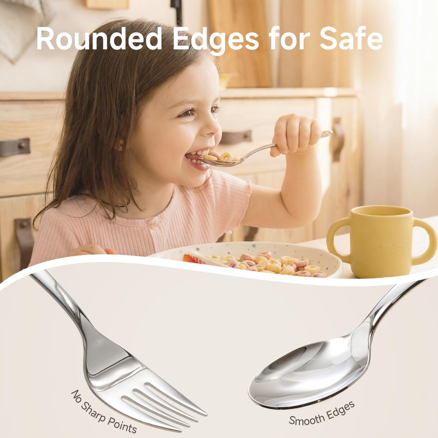 KINGSTONE Toddler Utensils Set, 6-Piece Small Forks & Spoons, 18/10 Stainless Steel, Cat & Dog Print, Ergonomic Self-Feeding Kids Flatware for Home, Travel & Preschool