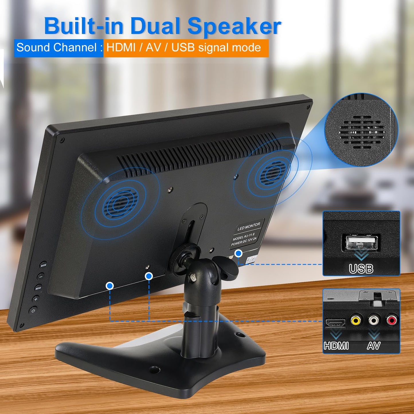 Suprlipy 12 inch FHD Small IPS Monitor LCD Display Screen 1920x1080 60Hz 16:9 with BNC VGA AV Input Built-in Lounspeakers for CCTV Security Camera DVR PC RasPi