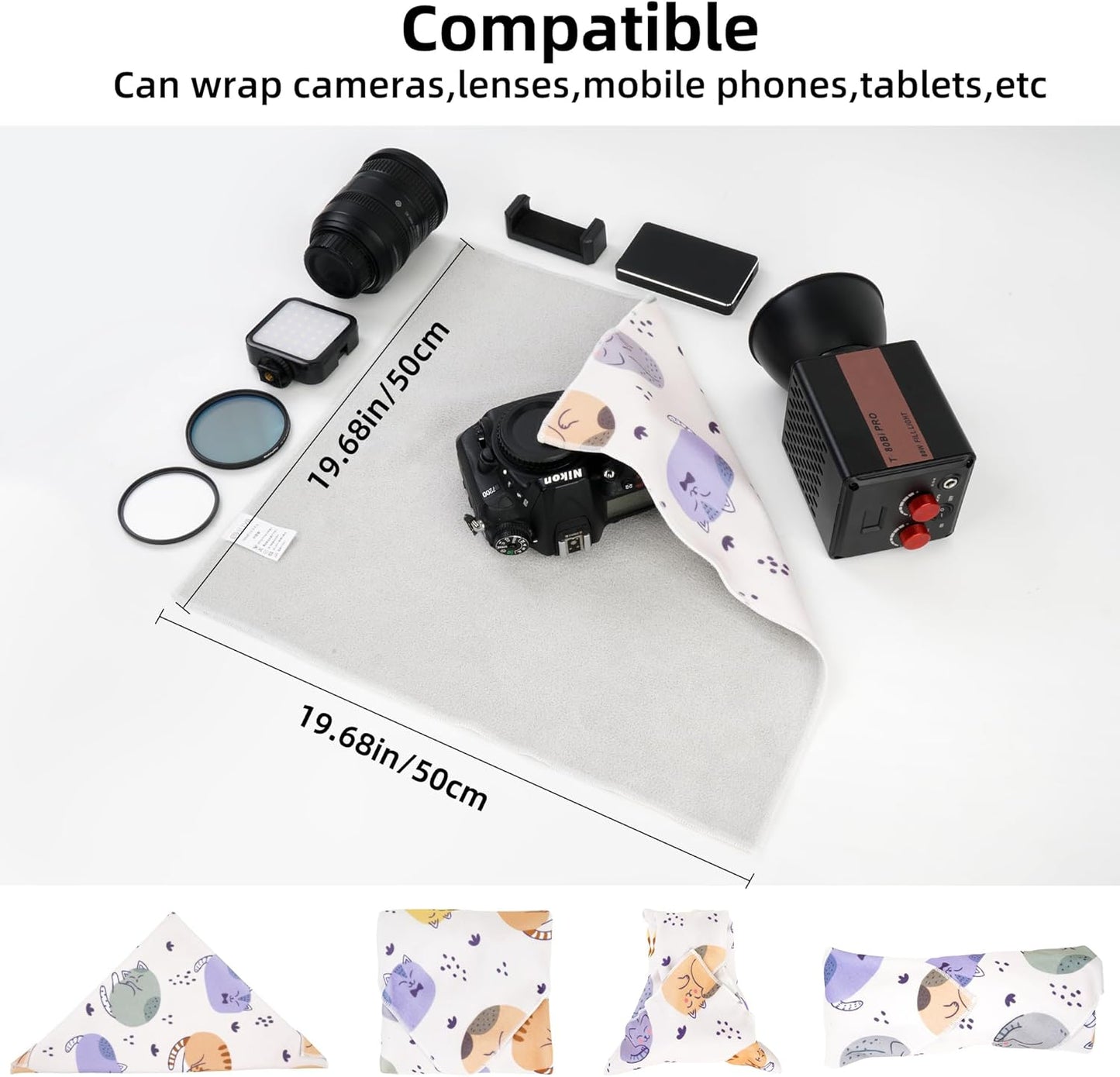 Camera Wrap, Anti-Scratch Lens Protective Wrap pouche, Magic Self-Adhesive Cloth, Universal Storage Cloth for DSLR
