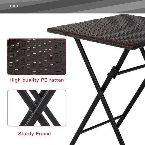 FDW Patio Furniture - 3 Piece Folding Rattan Chair Set with Coffee Table - Brown Outdoor Conversation Set