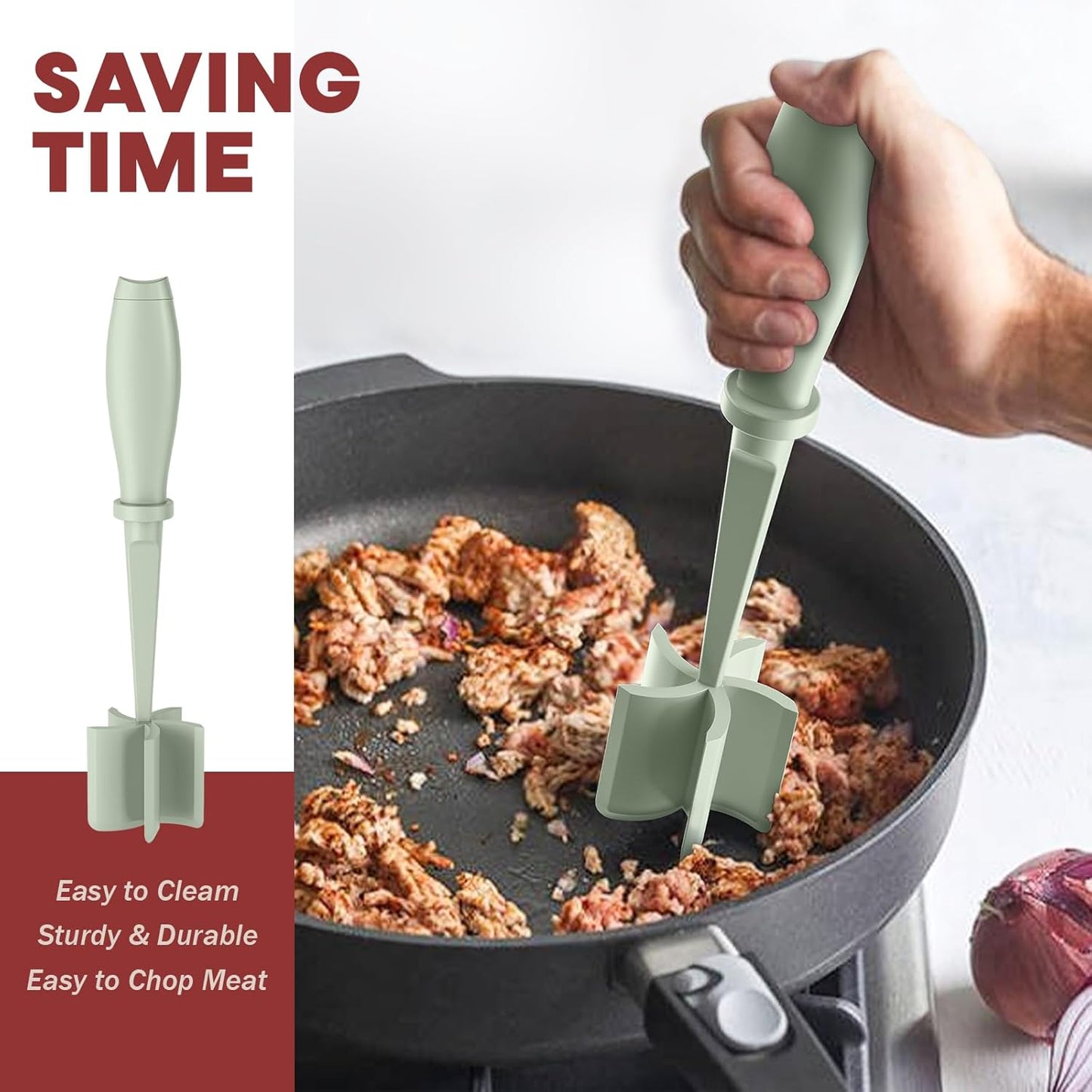 Skiennix Meat Chopper Set - Premium Heat Resistant Hamburger Grinder | 2 Pcs Green Smasher Tool