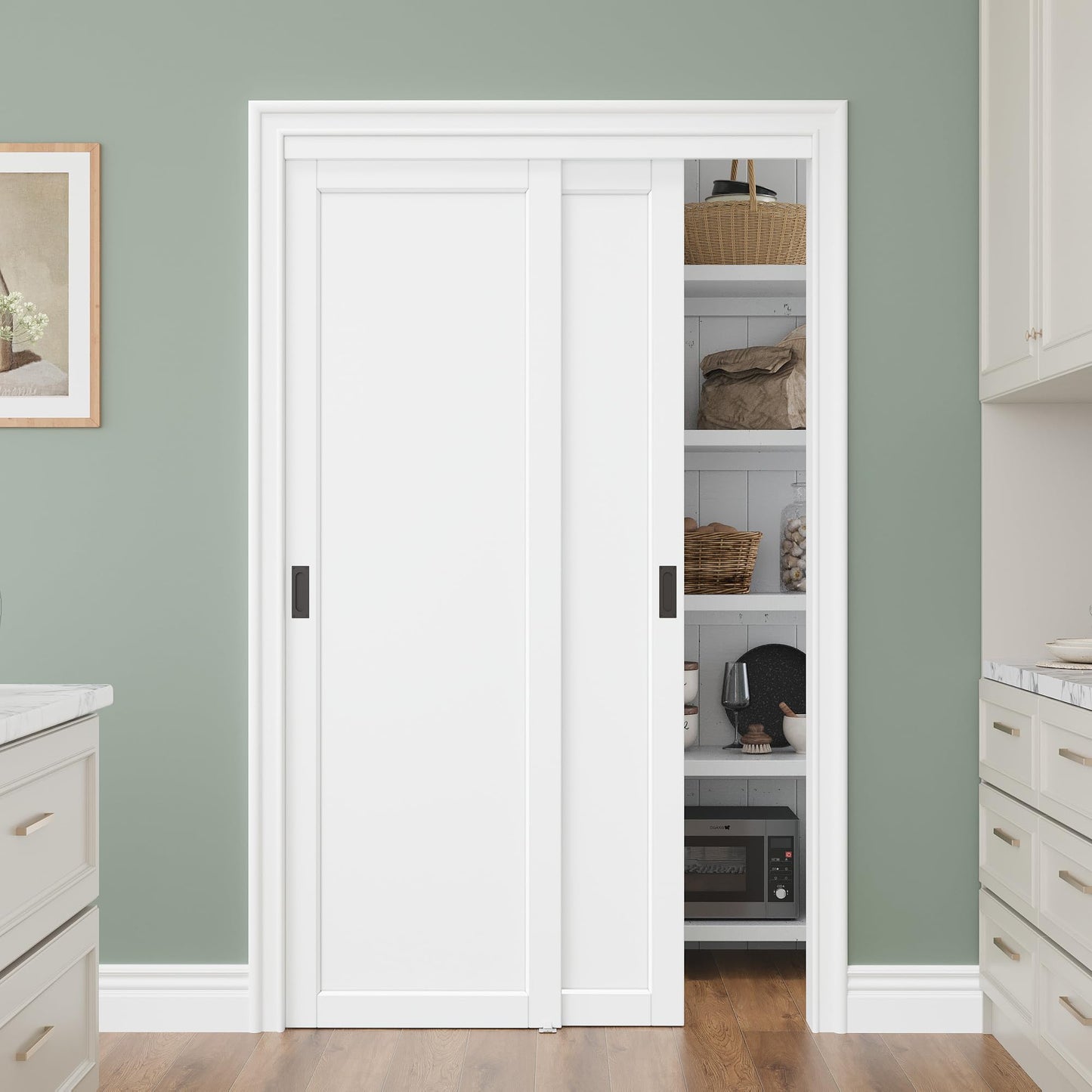 Bypass Solid Core Sliding Closet Door 48x80, Double Closet Panels with Hardware & Fascia, Interior Sliding Door with Effective Sound Reduction, No Assembly Required Panels
