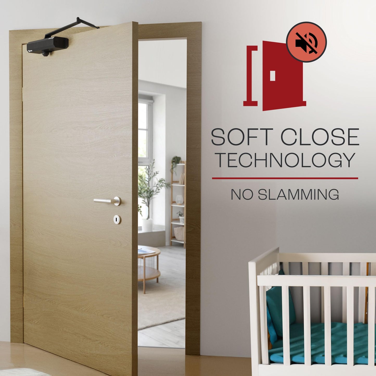 PrimeWare DC-600 Automatic Adjustable Door Closers for Home | Soft Close, No Slam | Residential and Commercial Door Closer | Level 1-6 | for Doors Weighing 30-300 lbs | Hydraulic Door Spring - Black