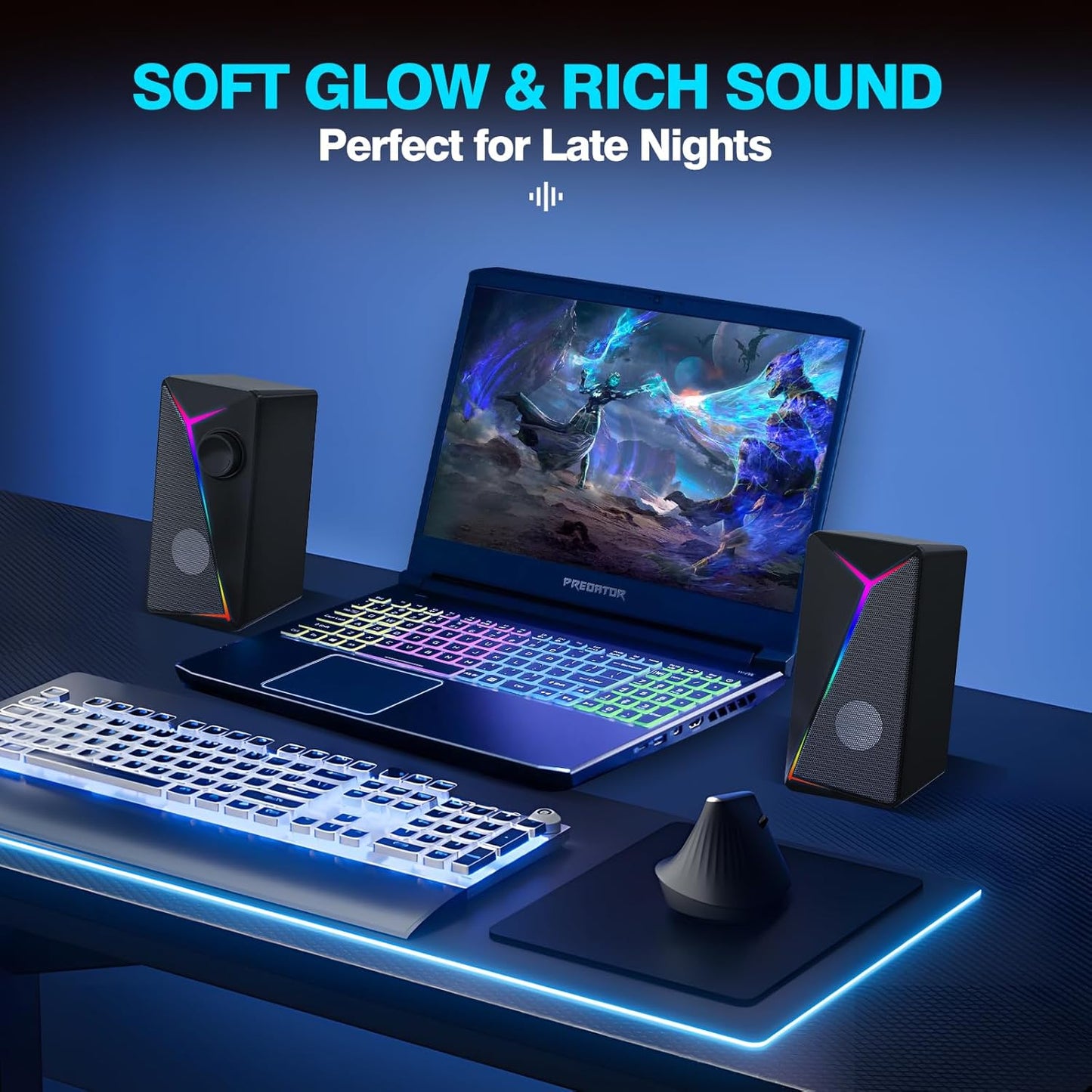 AYJBKL 3.5mm Computer Speakers for Desktop PC, USB-Powered Gaming Speakers for Laptop Multi Colorful LED Backlight