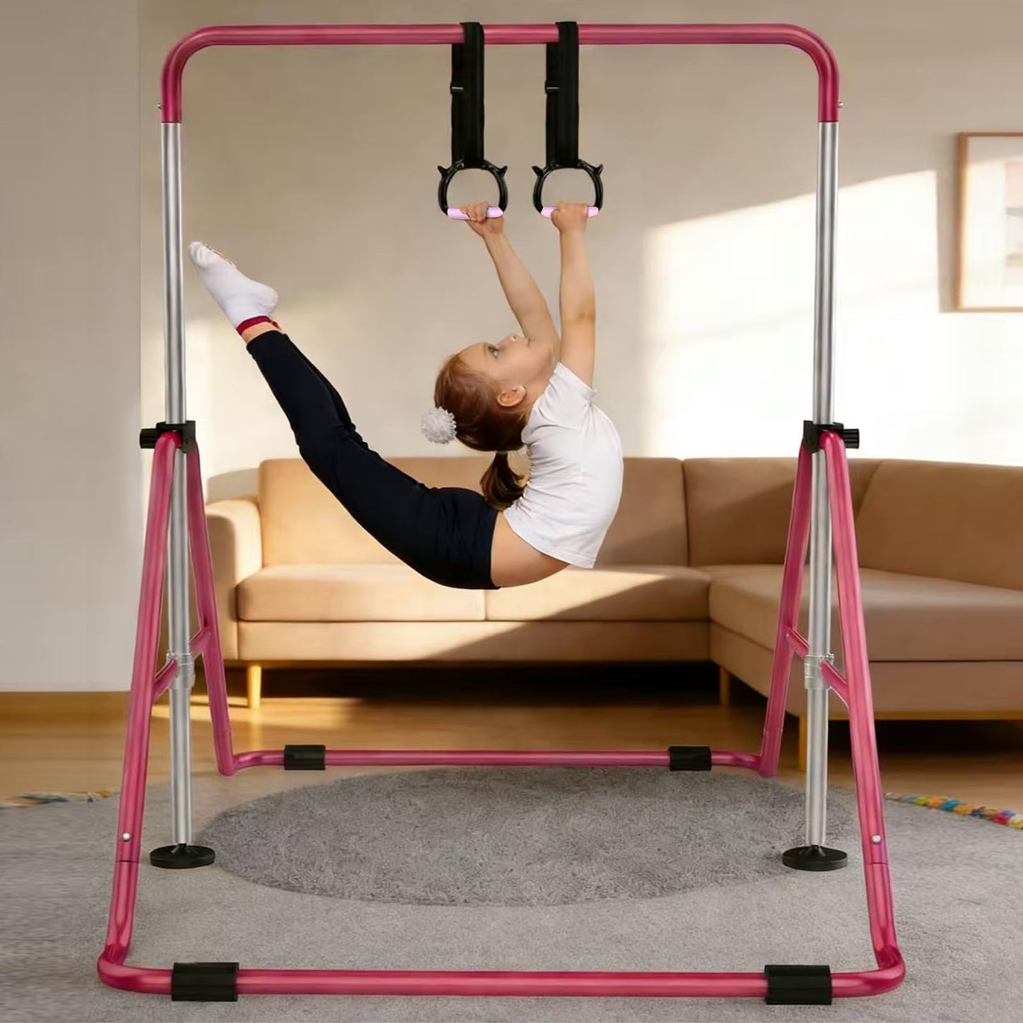 Csoalpo Gymnastics Rings for Kids, Professional Adjustable Extended Straps, 550 lbs Weight Capacity, Featuring Premium Non-Slip Grip Design, Suitable for Indoor/Outdoor Strength and Fitness Training.